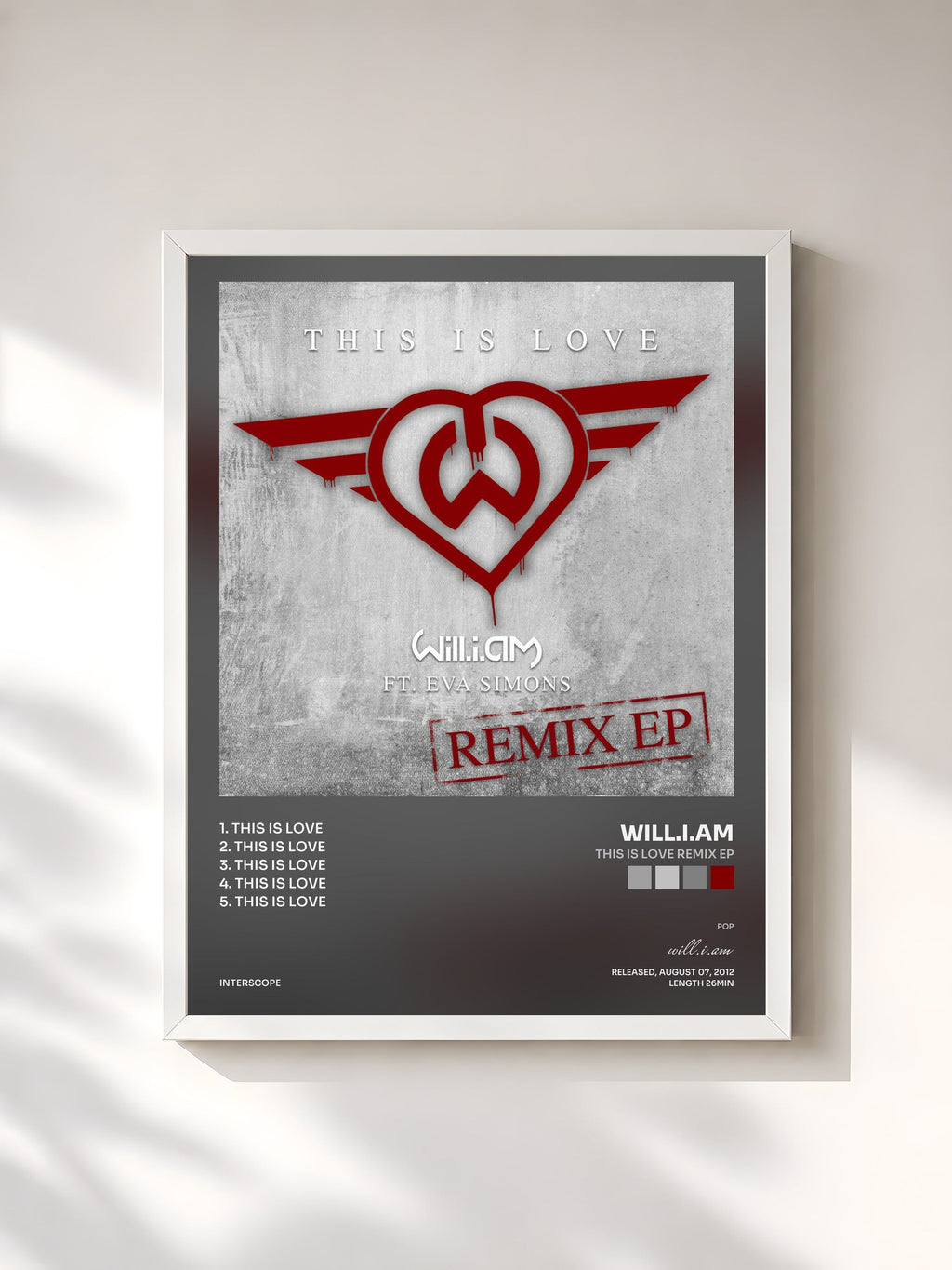 #blanc This Is Love Remix EP by will.i.am as a framed art print, white frame, printed and framed in France