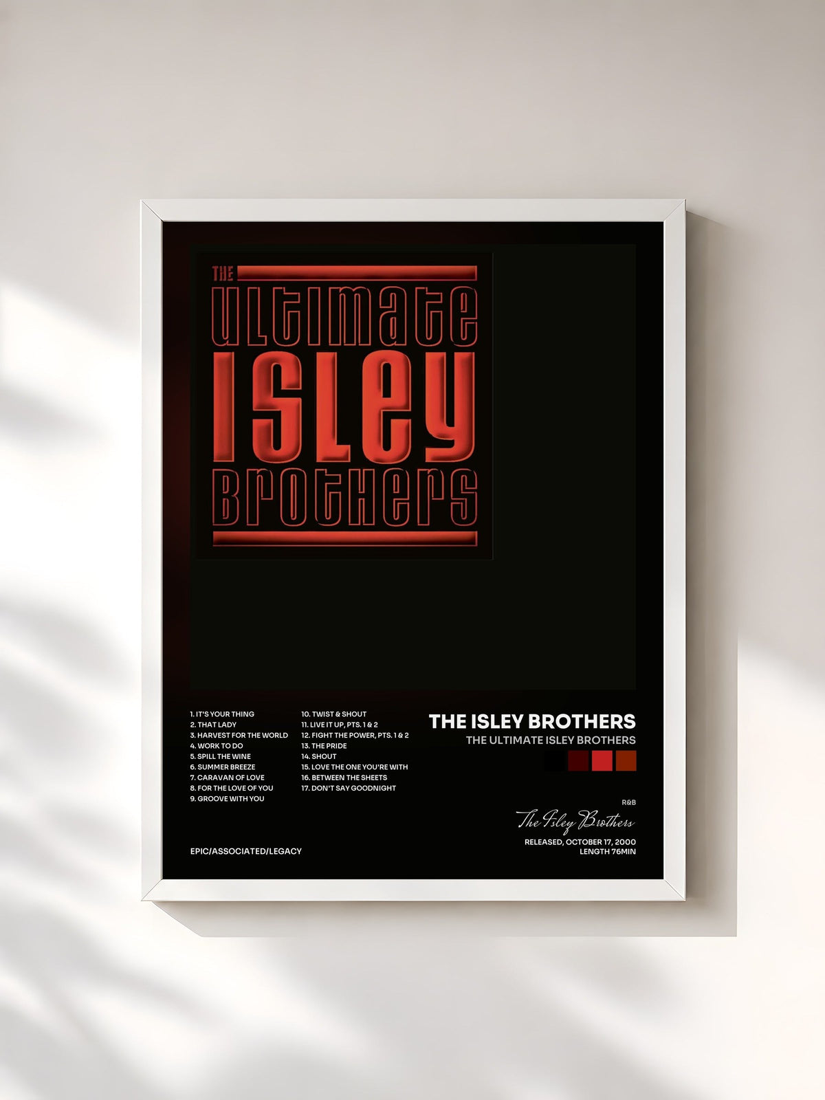 #blanc Tableau de l'album The Ultimate Isley Brothers de The Isley Brothers, cadre blanc, imprimé et encadré en France