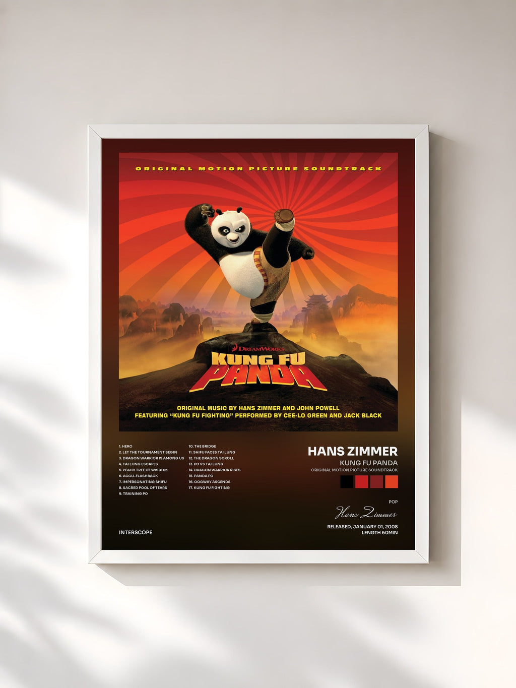 #blanc Kung Fu Panda (Original Motion Picture Soundtrack) von Hans Zimmer als gerahmter Kunstdruck, weißer Rahmen, gedruckt und gerahmt in Frankreich