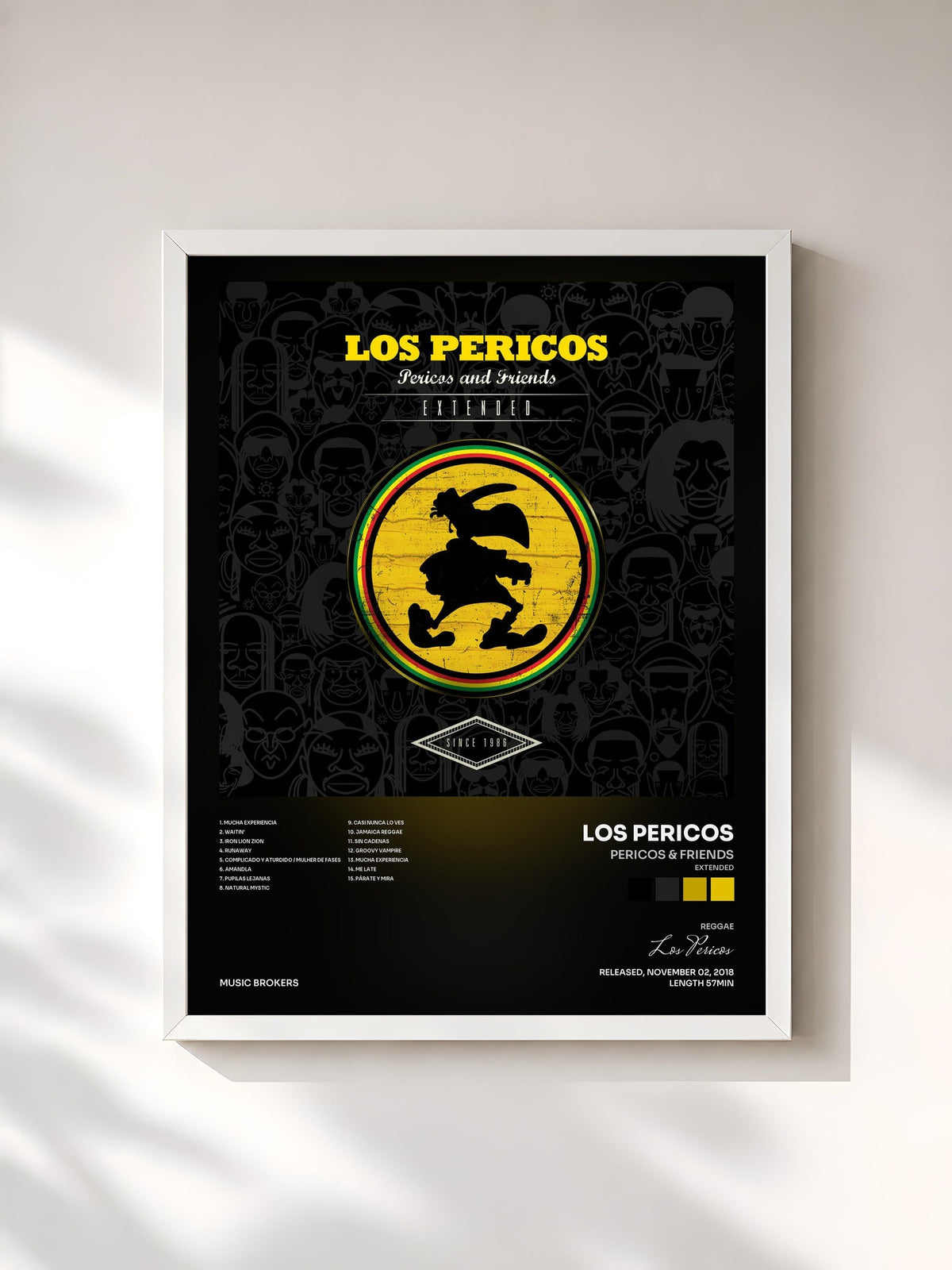 #blanc Tableau de l'album Pericos & Friends (Extended) de Los Pericos, cadre blanc, imprimé et encadré en France