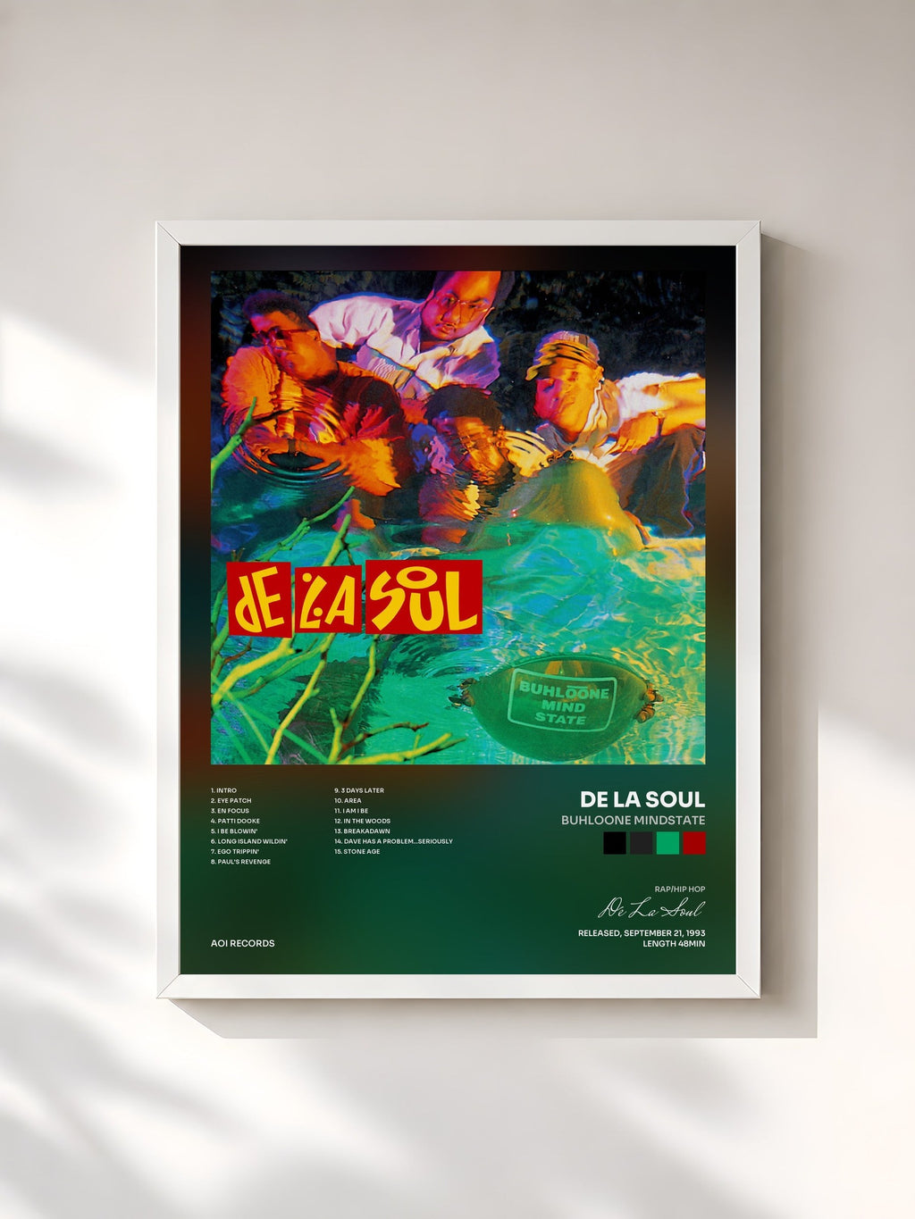 #blanc Buhloone Mindstate by De La Soul as a framed art print, white frame, printed and framed in France