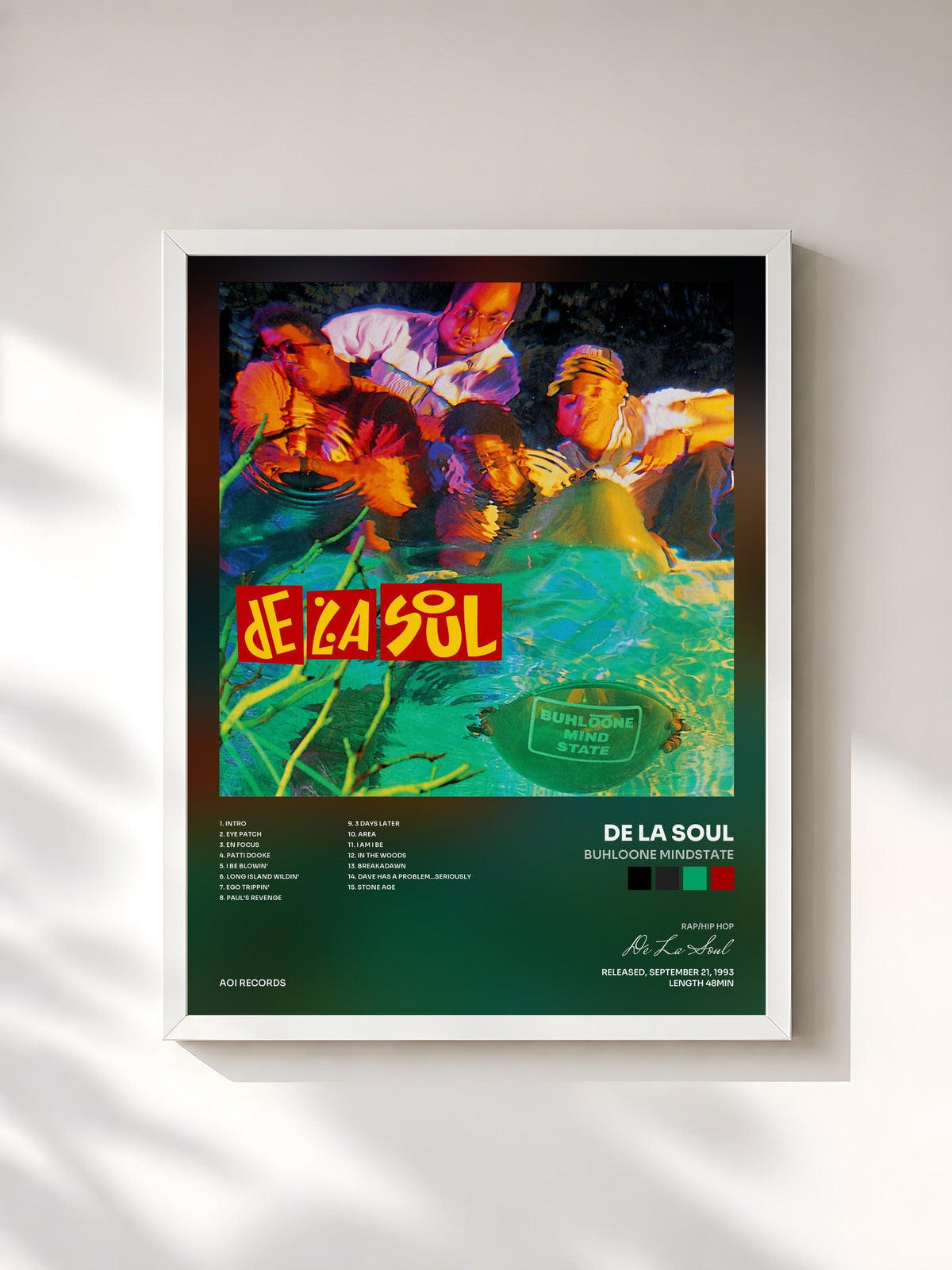 #blanc Buhloone Mindstate by De La Soul as a framed art print, white frame, printed and framed in France