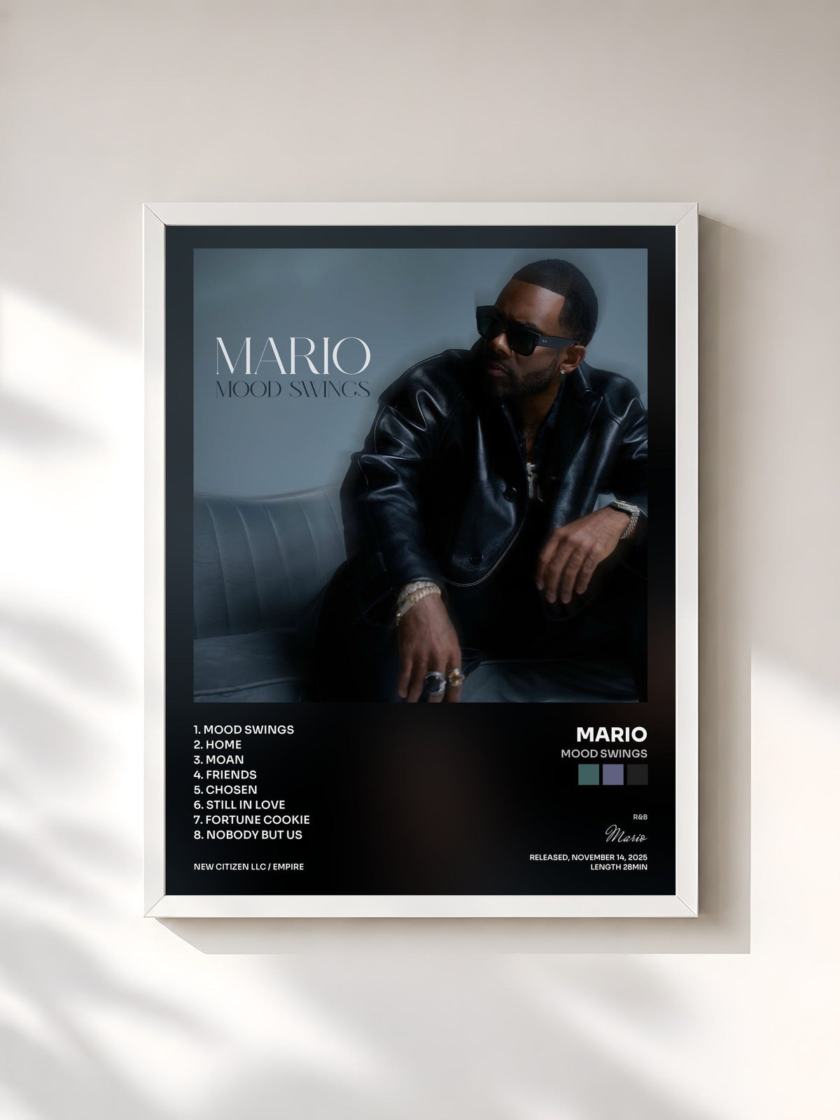 #blanc Tableau de l'album Mood Swings de Mario, cadre blanc, imprimé et encadré en France
