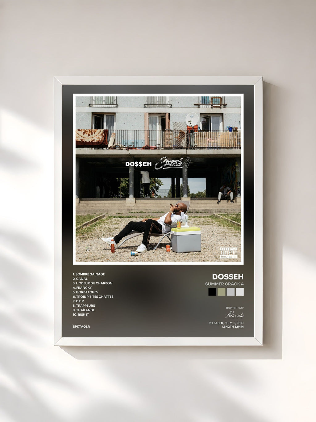 #blanc Tableau de l'album Summer Crack 4 de Dosseh, cadre blanc, imprimé et encadré en France