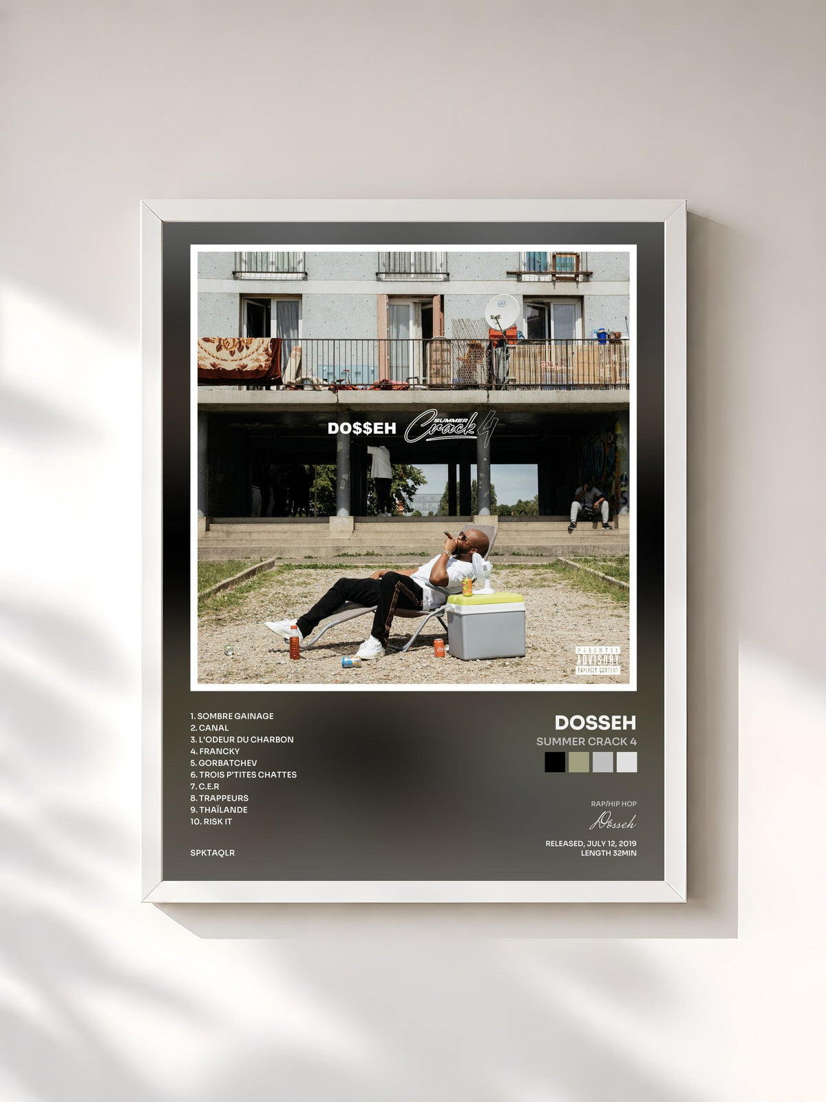 #blanc Tableau de l'album Summer Crack 4 de Dosseh, cadre blanc, imprimé et encadré en France