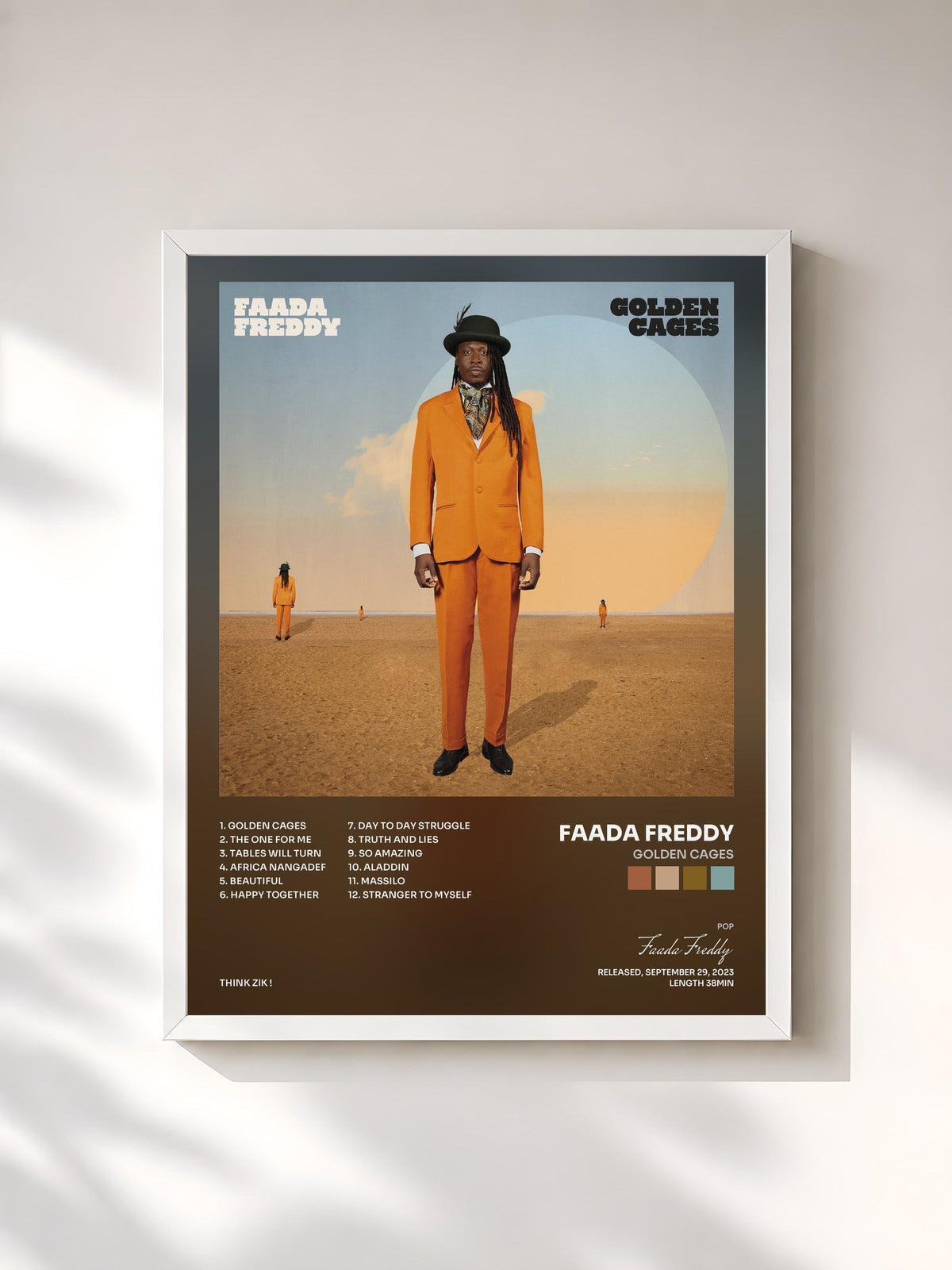 #blanc Tableau de l'album Golden Cages de Faada Freddy, cadre blanc, imprimé et encadré en France