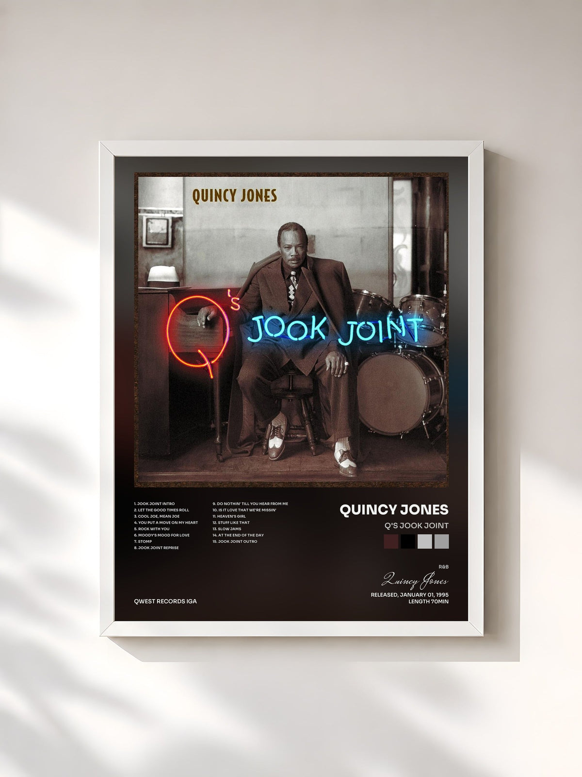 #blanc Tableau de l'album Q's Jook Joint de Quincy Jones, cadre blanc, imprimé et encadré en France