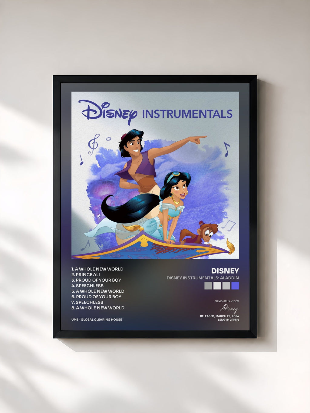 #noir Disney Instrumentals: Aladdin di Disney in stampa incorniciata, cornice nera, stampata e incorniciata in Francia