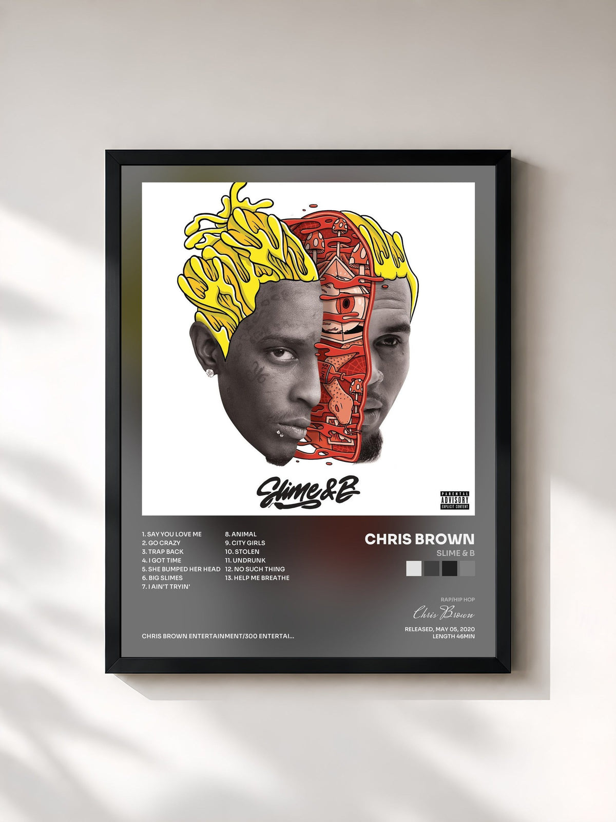 #noir Tableau de l'album Slime & B de Chris Brown, cadre noir, imprimé et encadré en France