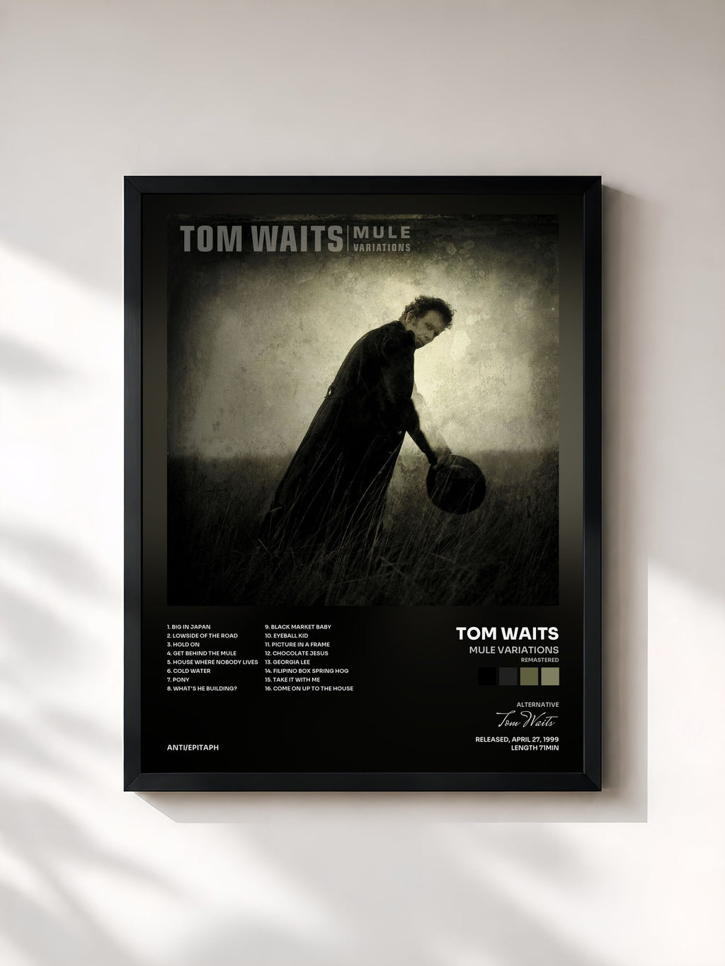 #noir Mule Variations (Remastered) von Tom Waits als gerahmter Kunstdruck, schwarzer Rahmen, gedruckt und gerahmt in Frankreich