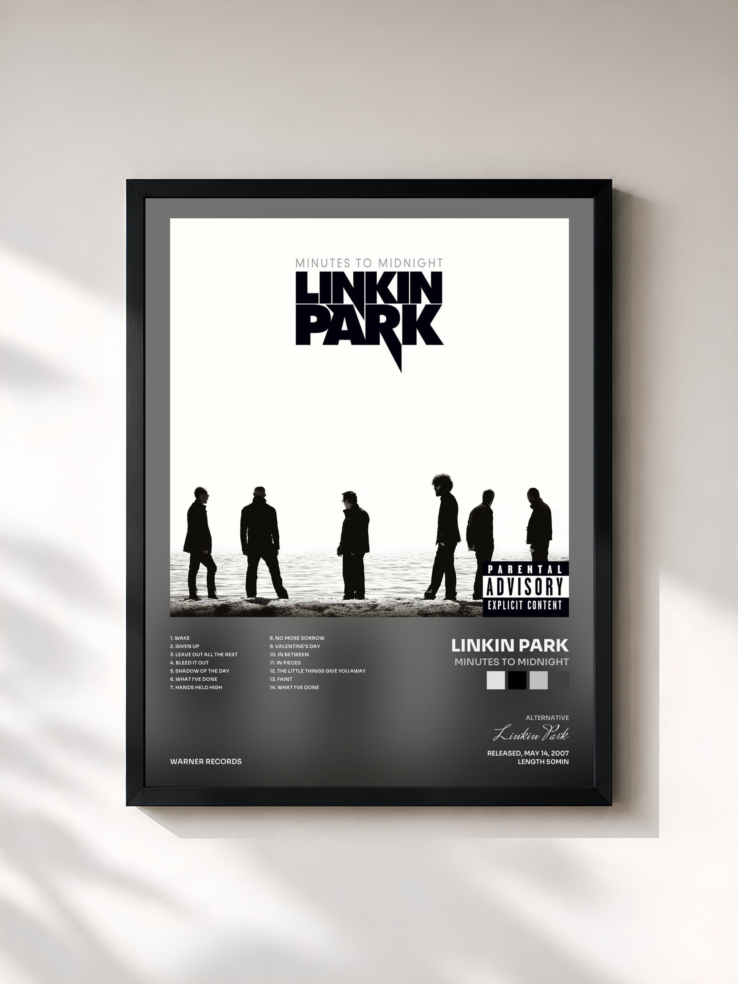 #noir Minutes to Midnight by Linkin Park as a framed art print, black frame, printed and framed in France