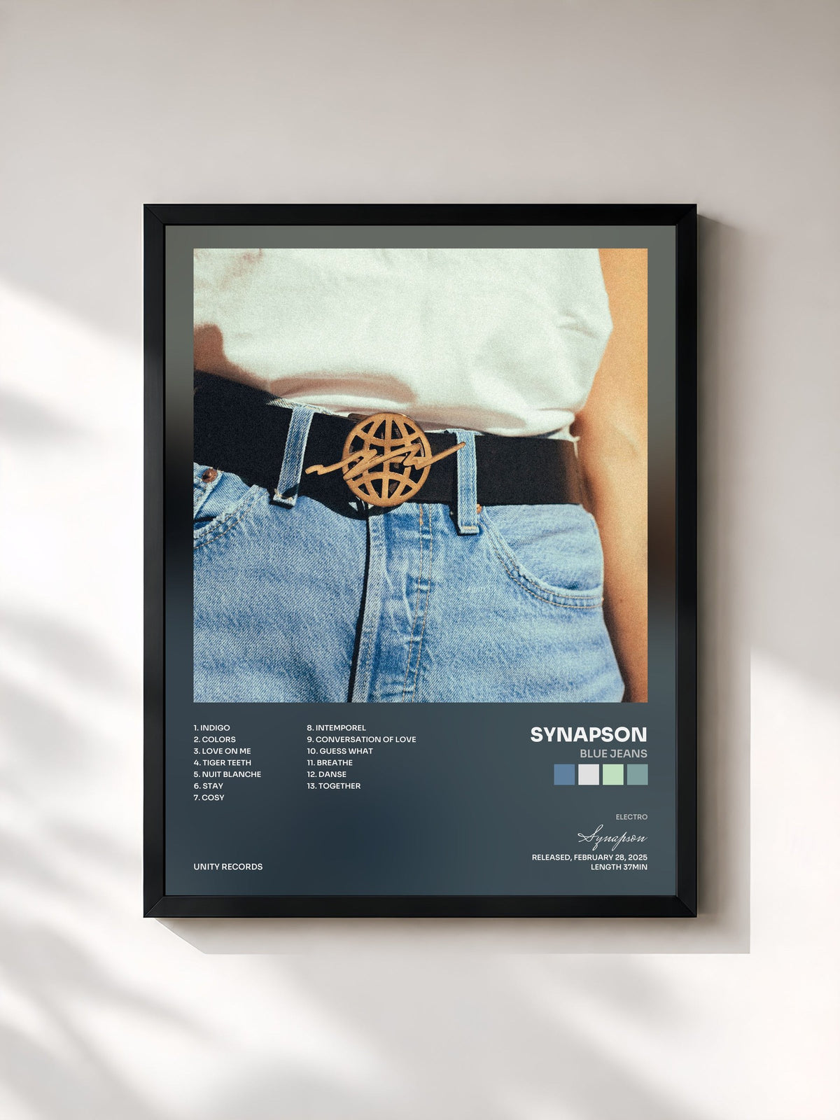 #noir Blue Jeans by Synapson as a framed art print, black frame, printed and framed in France