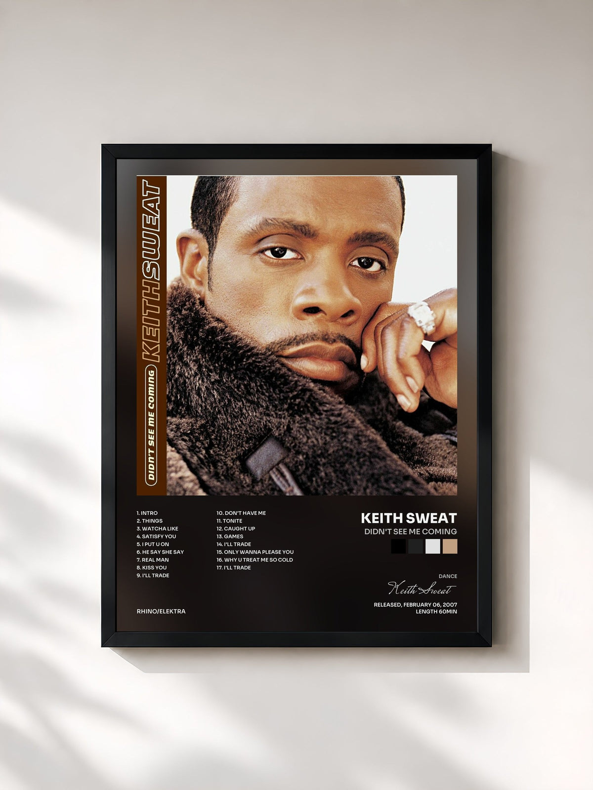 #noir Tableau de l'album Didn't See Me Coming de Keith Sweat, cadre noir, imprimé et encadré en France