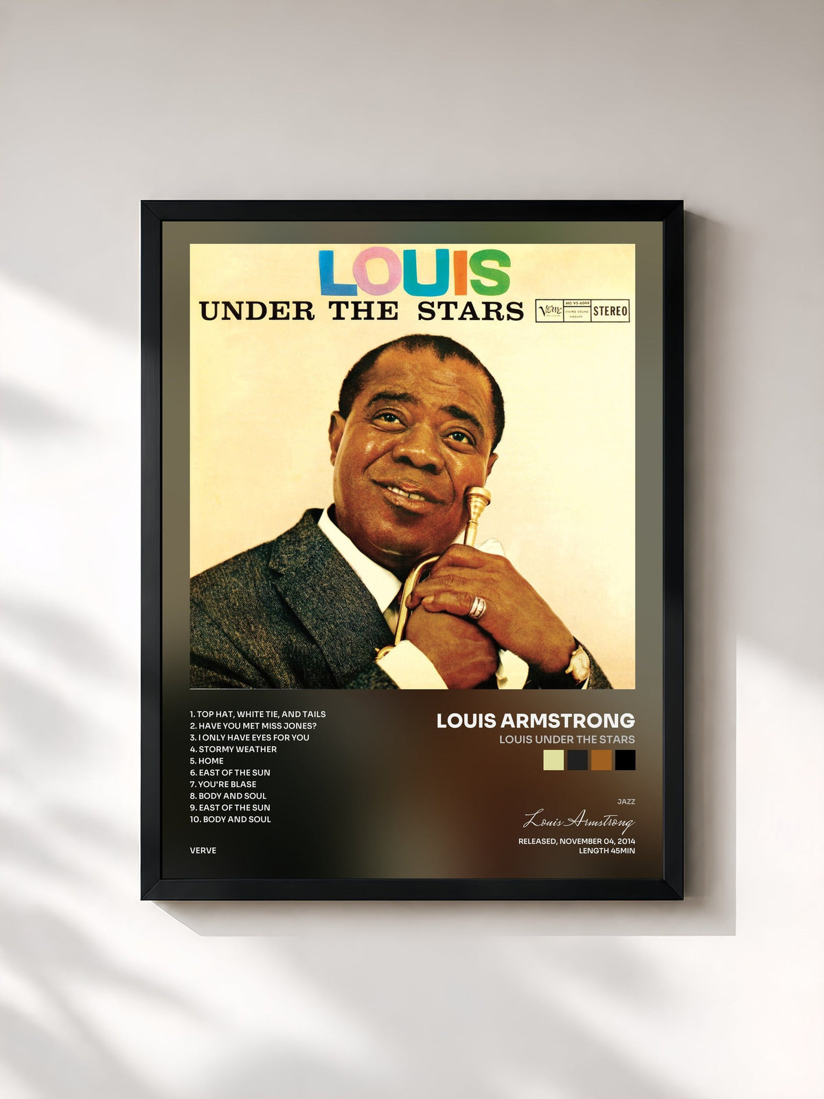 #noir Tableau de l'album Louis Under The Stars de Louis Armstrong, cadre noir, imprimé et encadré en France
