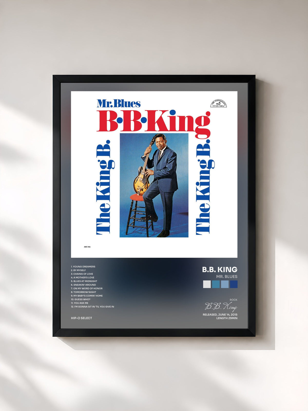 #noir Mr. Blues by B.B. King as a framed art print, black frame, printed and framed in France