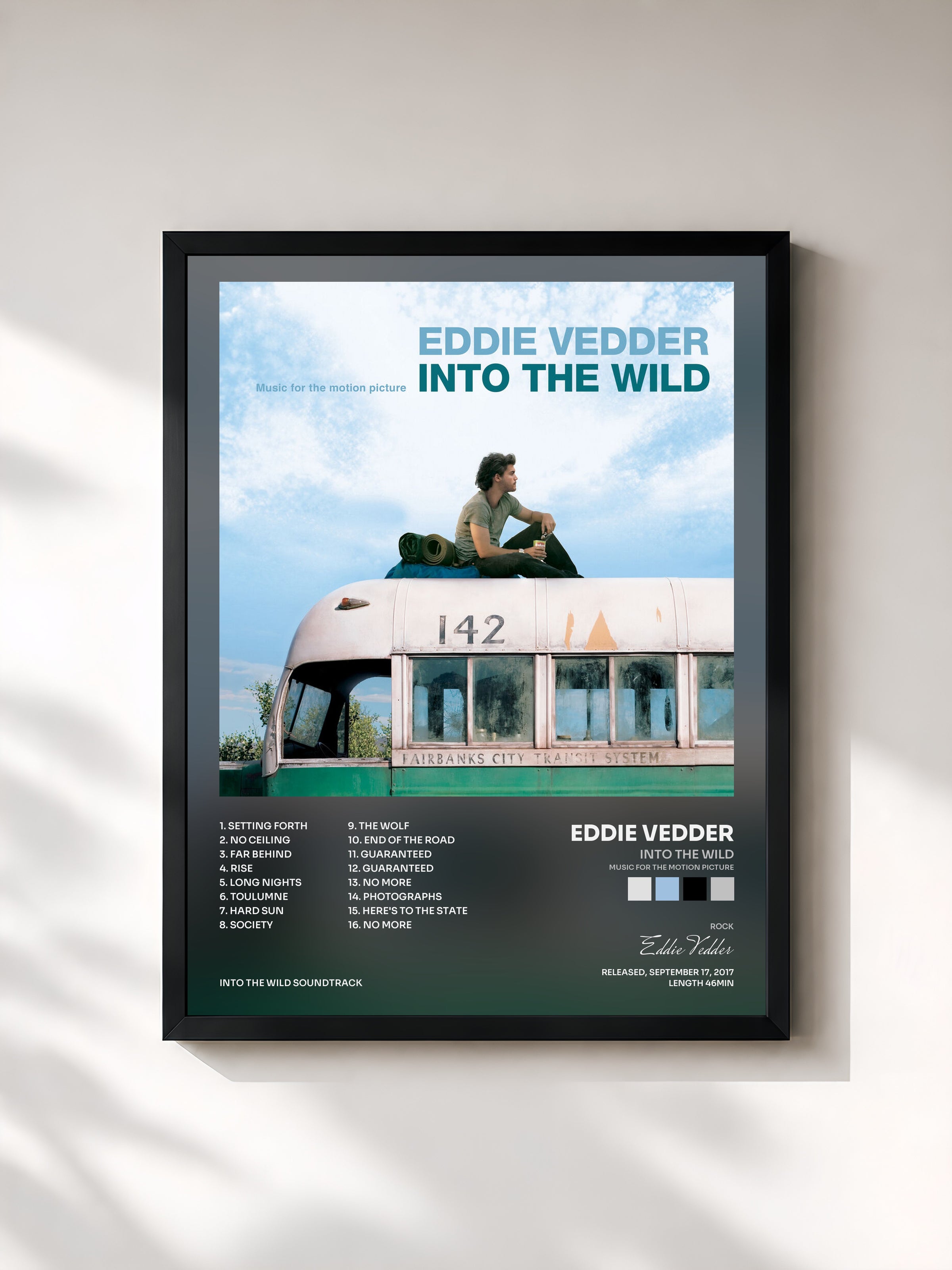#noir Into The Wild (Music For The Motion Picture) de Eddie Vedder en lámina enmarcada, marco negro, impresa y enmarcada en Francia