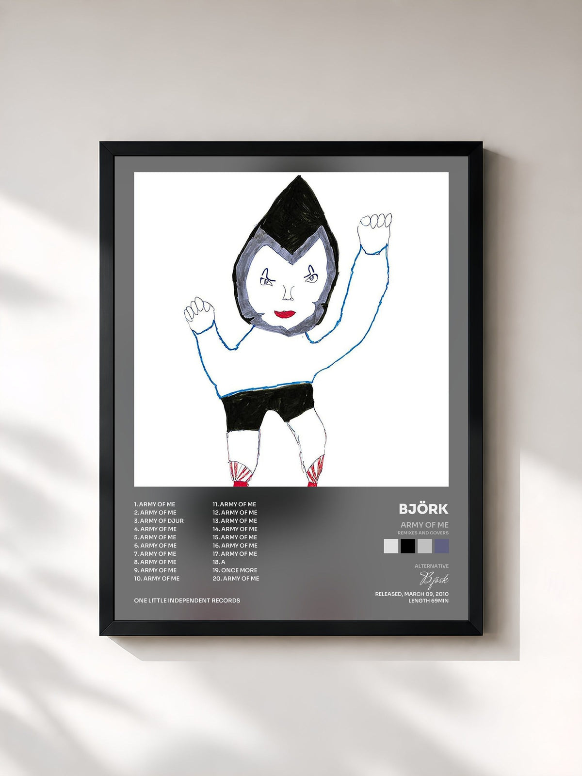 #noir Tableau de l'album Army Of Me (Remixes And Covers) de Björk, cadre noir, imprimé et encadré en France