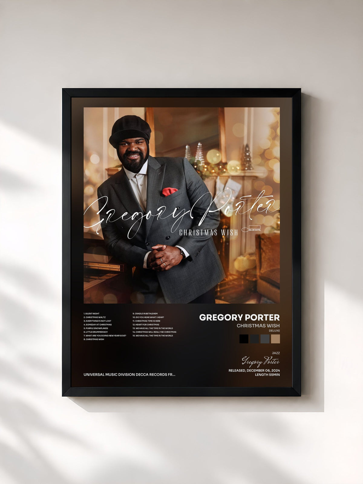 #noir Christmas Wish (Deluxe) by Gregory Porter as a framed art print, black frame, printed and framed in France