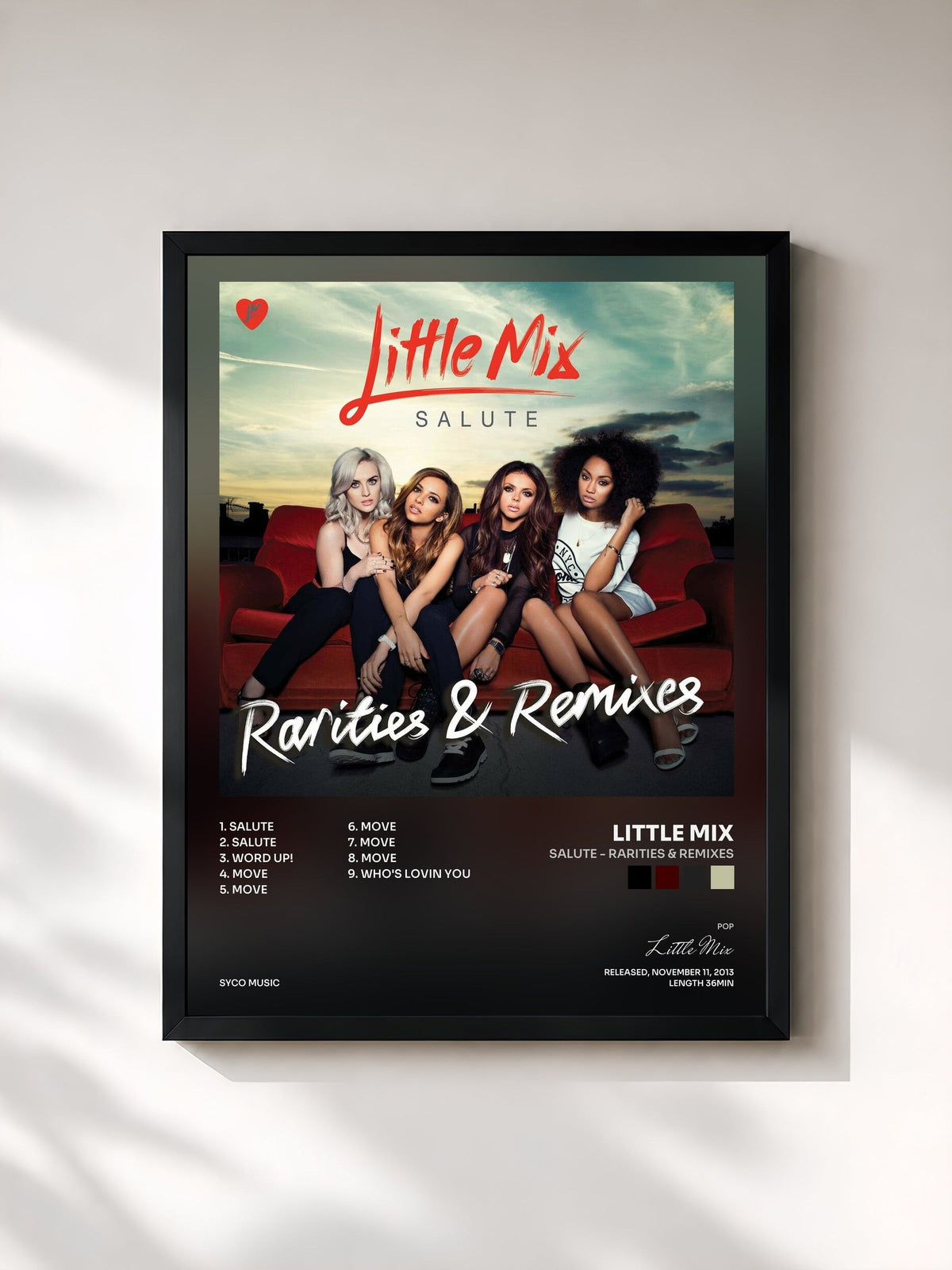 #noir Tableau de l'album Salute - Rarities & Remixes de Little Mix, cadre noir, imprimé et encadré en France