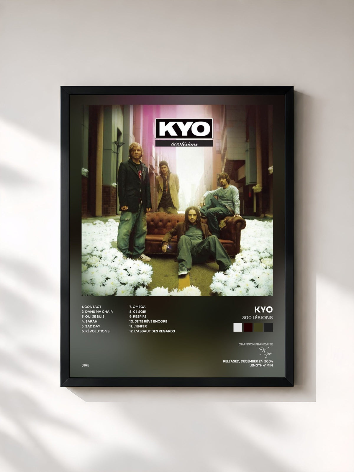 #noir 300 lésions de Kyo en lámina enmarcada, marco negro, impresa y enmarcada en Francia