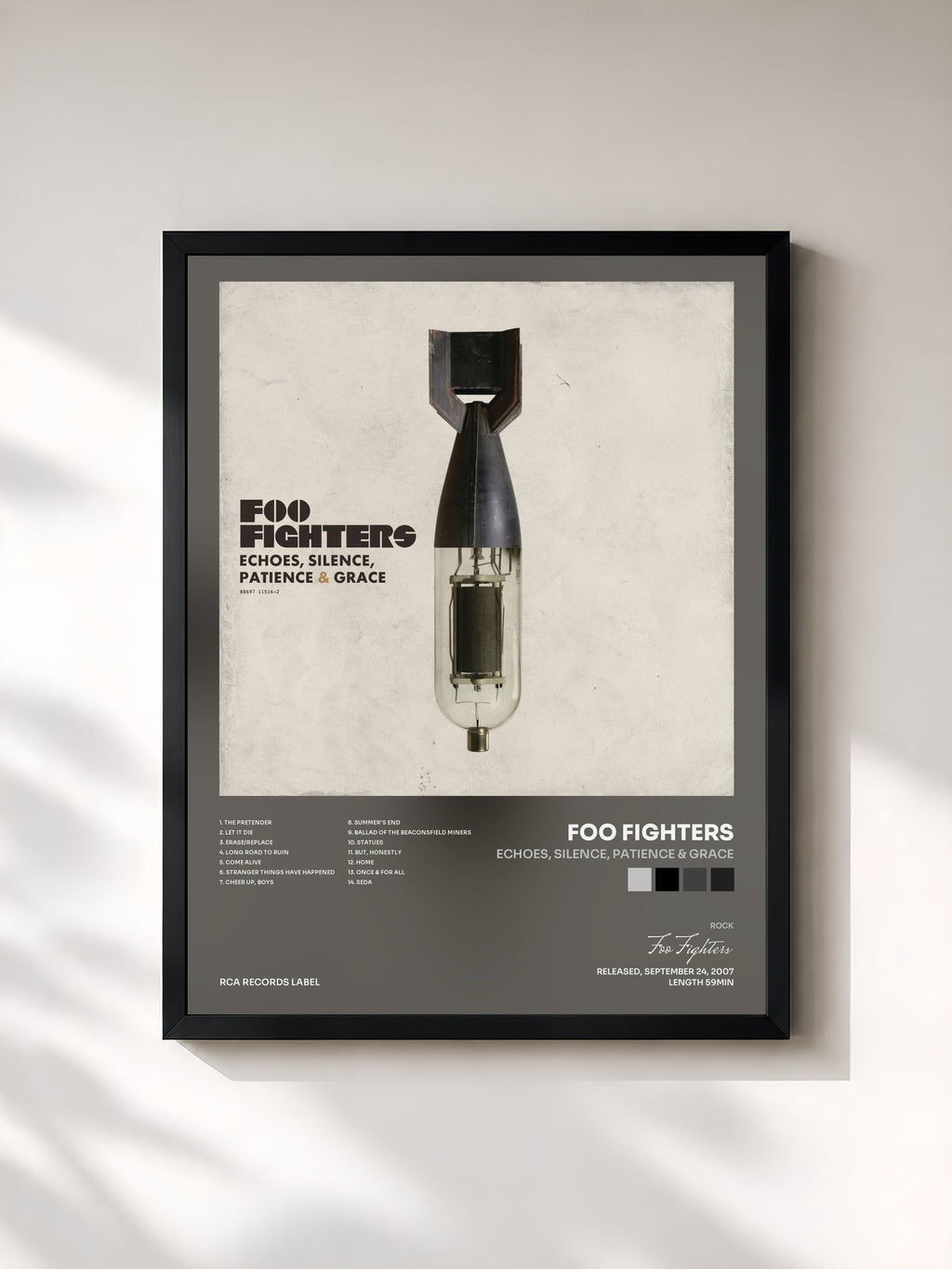 #noir Tableau de l'album Echoes, Silence, Patience & Grace de Foo Fighters, cadre noir, imprimé et encadré en France