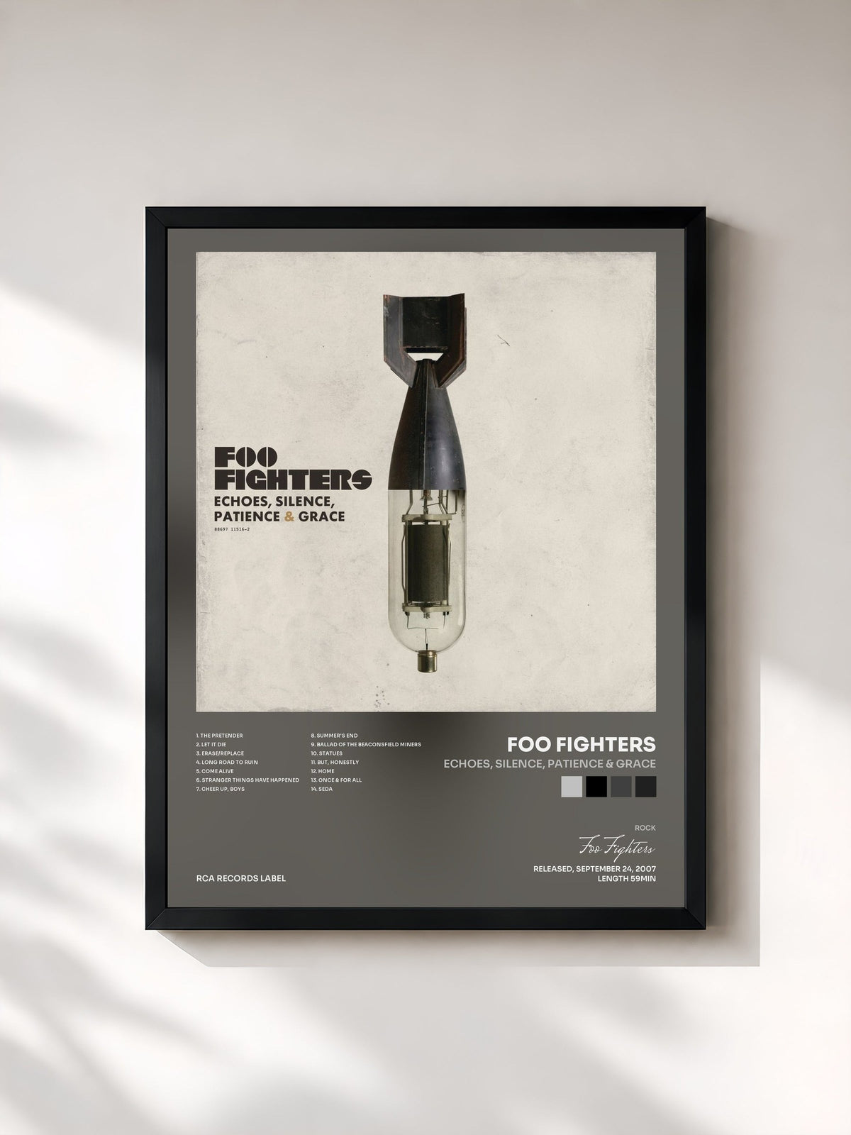 #noir Tableau de l'album Echoes, Silence, Patience & Grace de Foo Fighters, cadre noir, imprimé et encadré en France