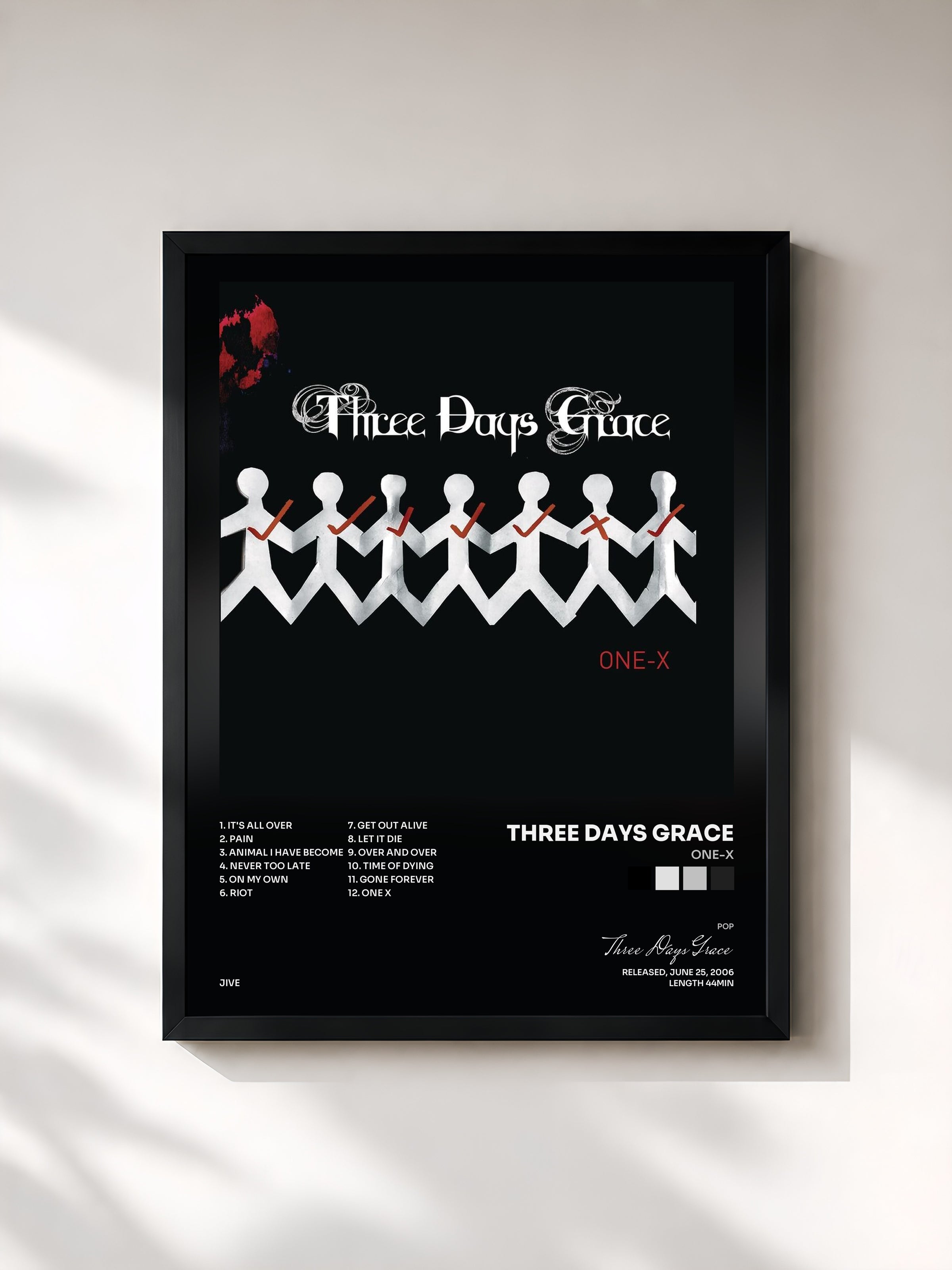 #noir One-X by Three Days Grace as a framed art print, black frame, printed and framed in France