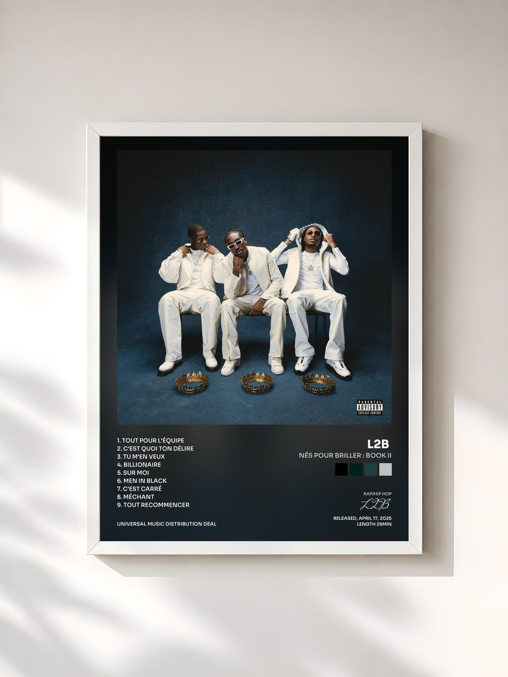 #blanc Tableau de l'album Nés Pour Briller : Book II de L2B, cadre blanc, imprimé et encadré en France