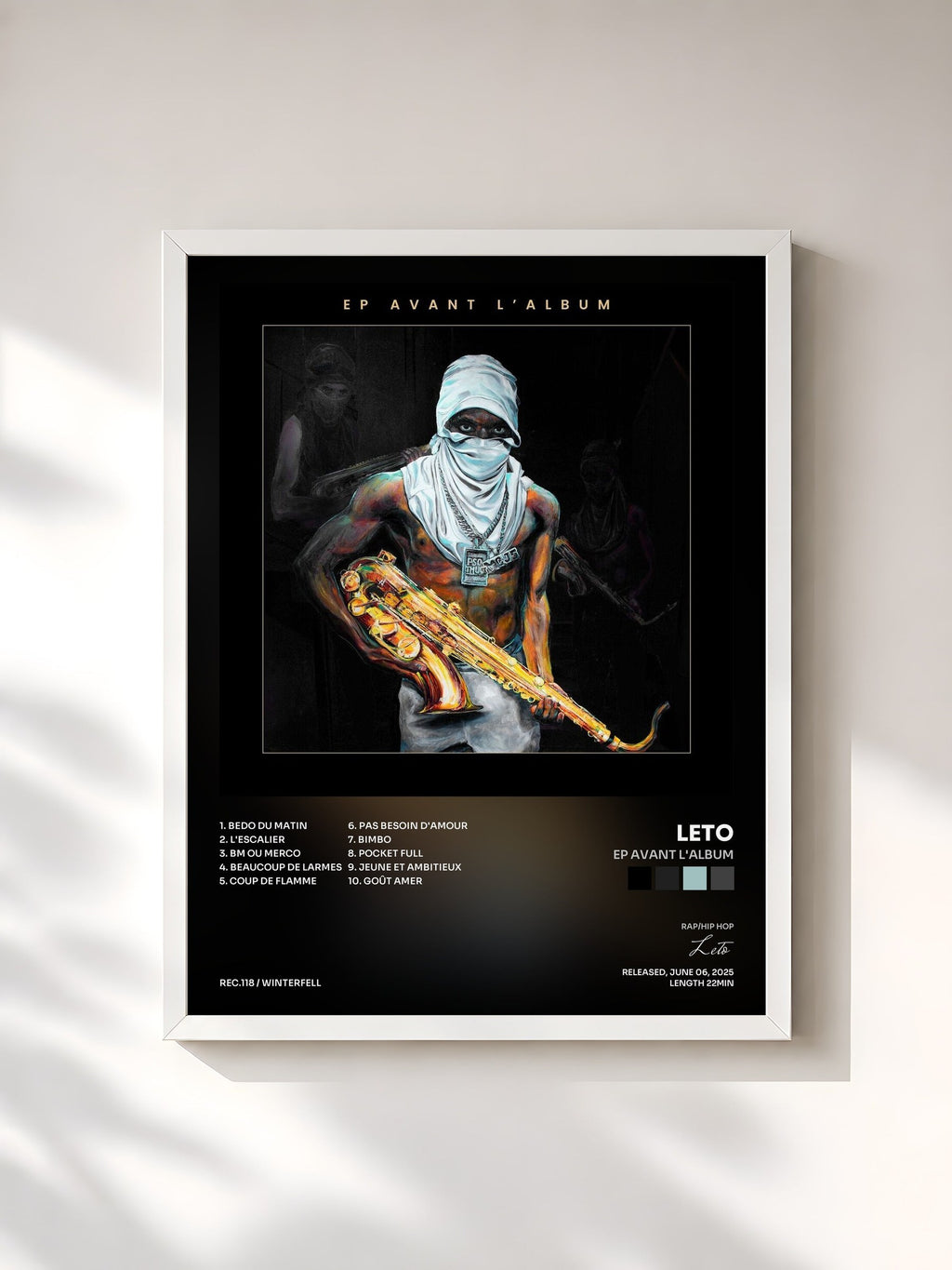 #blanc EP AVANT L'ALBUM de Leto en lámina enmarcada, marco blanco, impresa y enmarcada en Francia