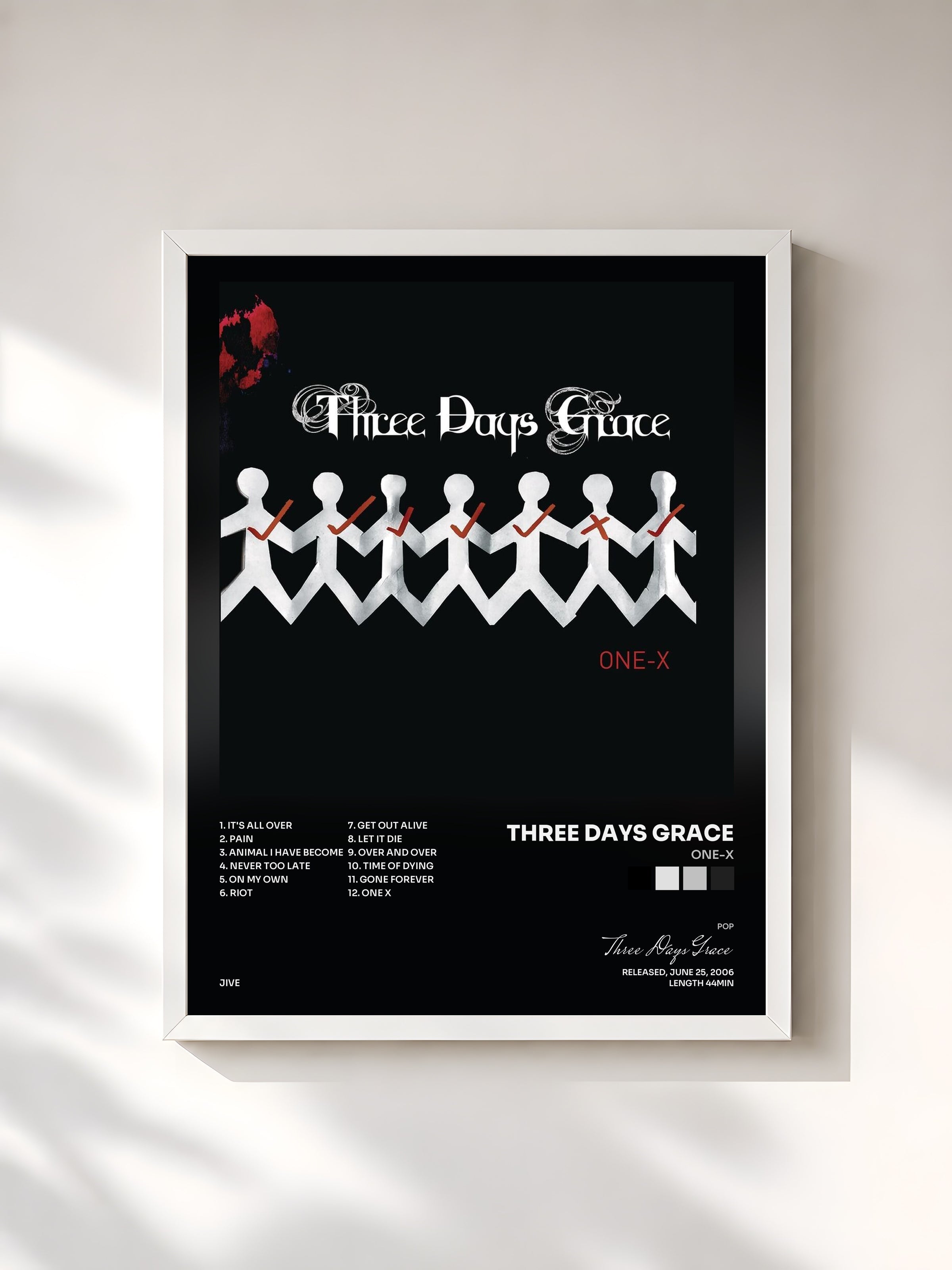 #blanc One-X by Three Days Grace as a framed art print, white frame, printed and framed in France