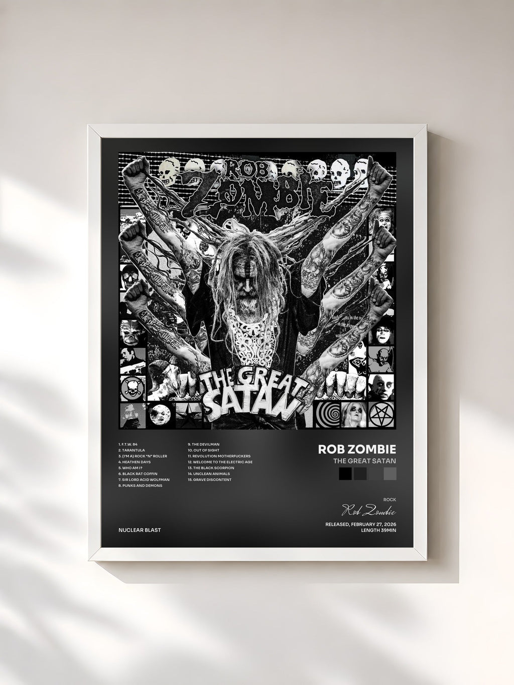 #blanc The Great Satan de Rob Zombie en lámina enmarcada, marco blanco, impresa y enmarcada en Francia