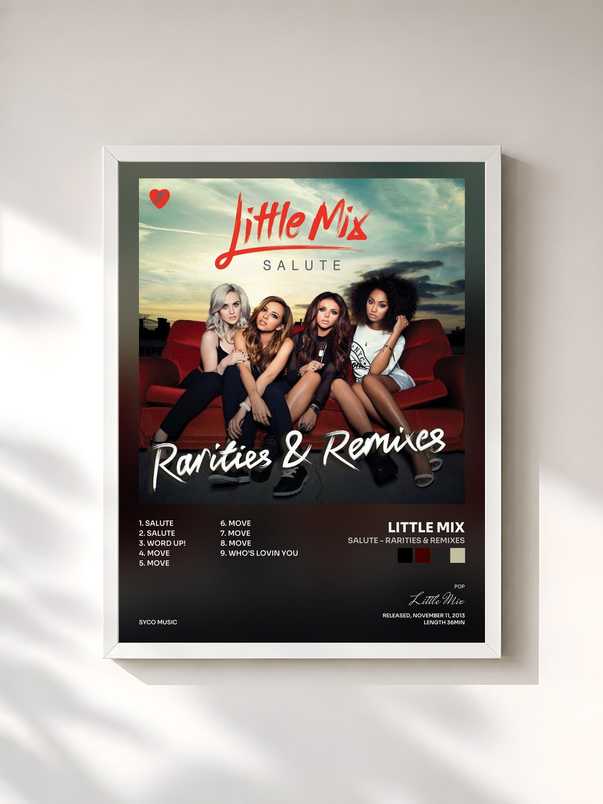 #blanc Tableau de l'album Salute - Rarities & Remixes de Little Mix, cadre blanc, imprimé et encadré en France