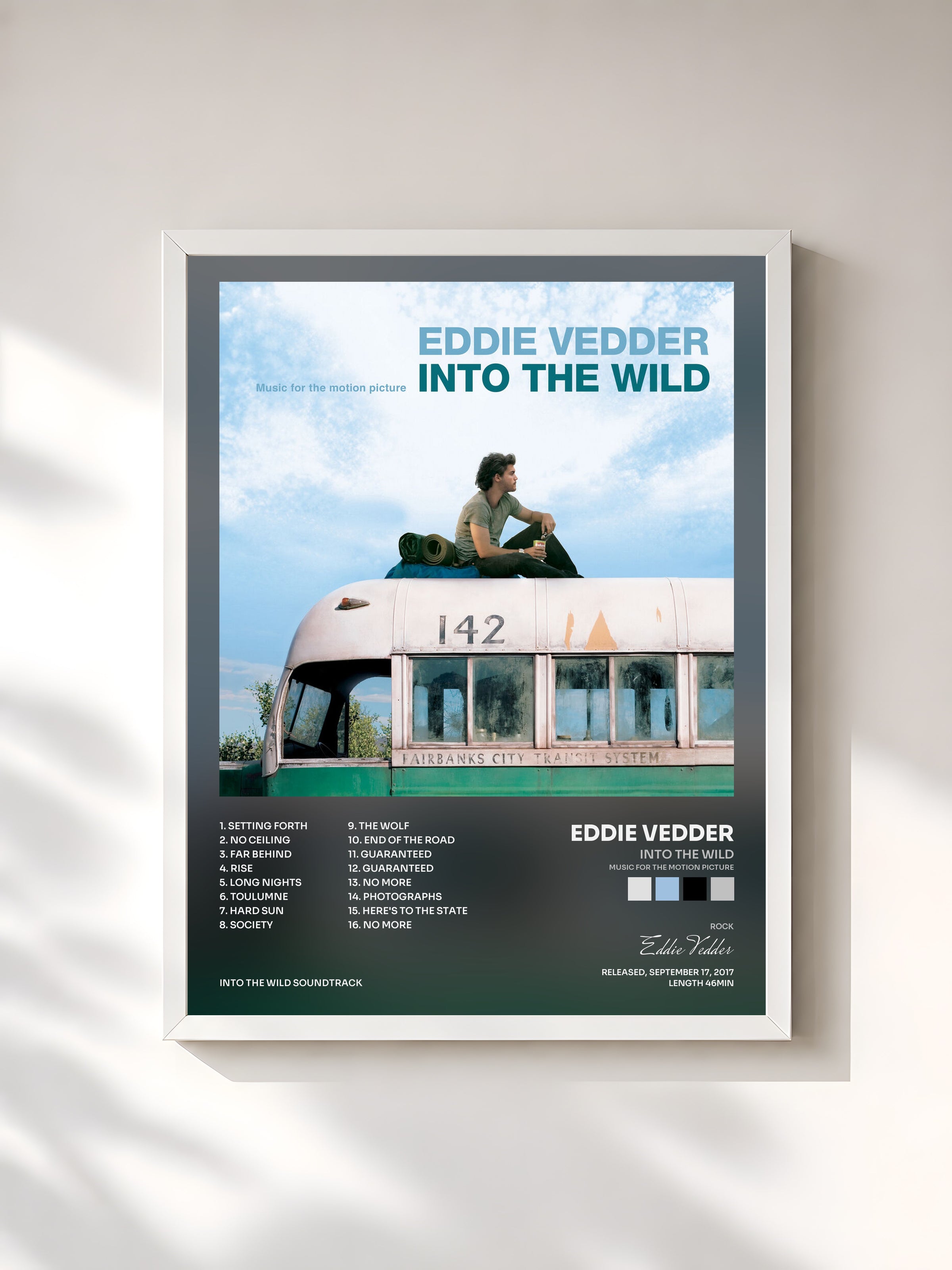 #blanc Into The Wild (Music For The Motion Picture) de Eddie Vedder en lámina enmarcada, marco blanco, impresa y enmarcada en Francia