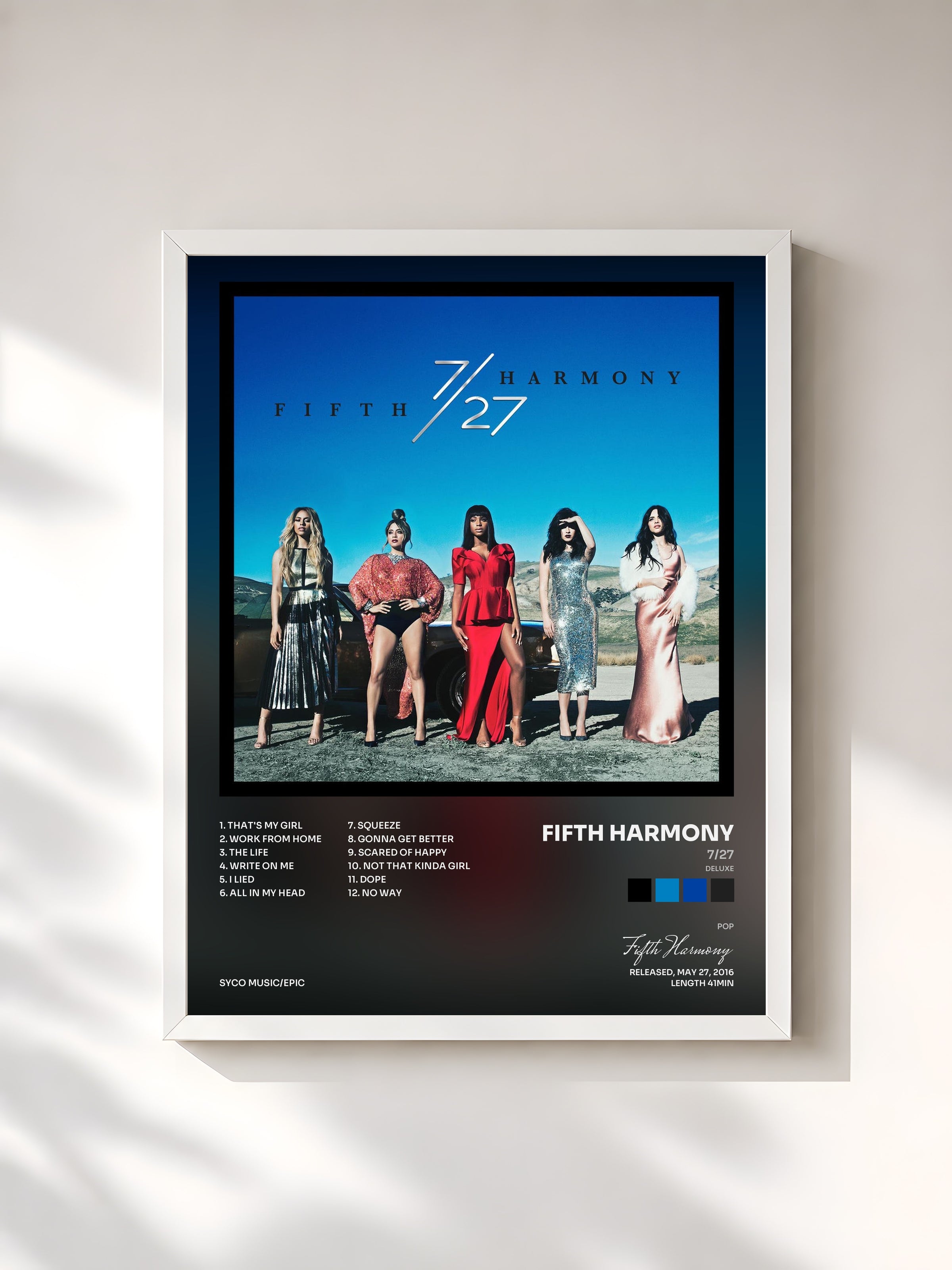 #blanc Tableau de l'album 7/27 (Deluxe) de Fifth Harmony, cadre blanc, imprimé et encadré en France