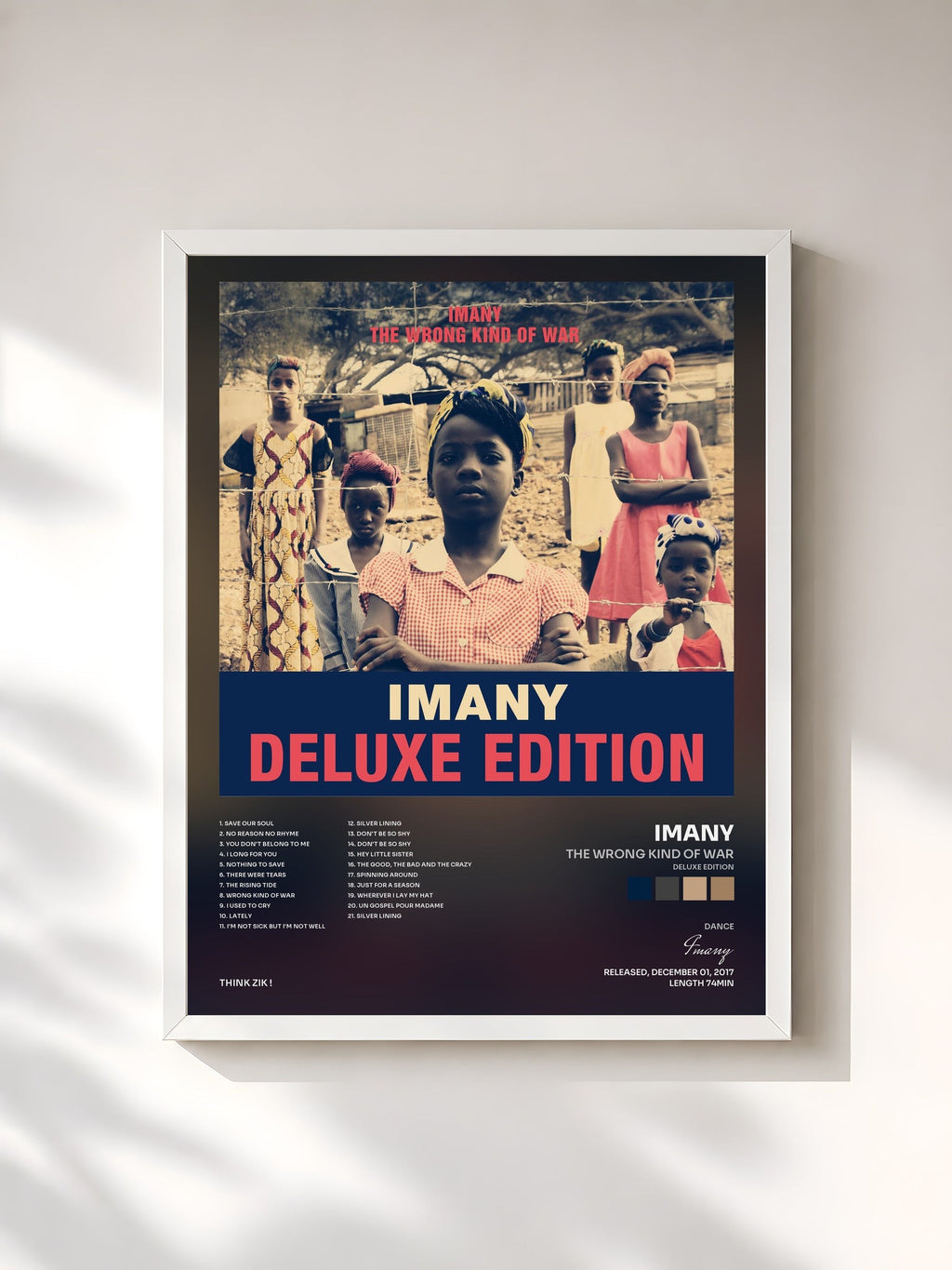 #blanc Tableau de l'album The Wrong Kind of War (Deluxe Edition) de Imany, cadre blanc, imprimé et encadré en France
