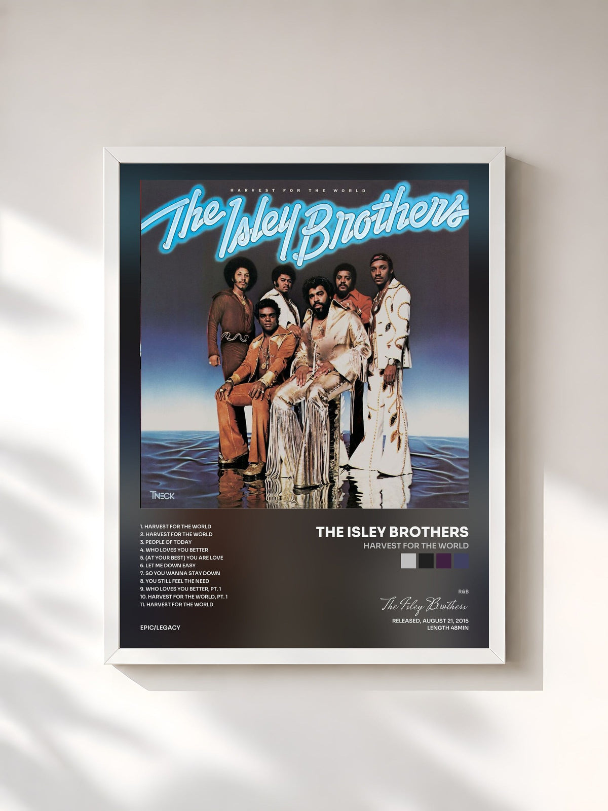 #blanc Tableau de l'album Harvest for the World de The Isley Brothers, cadre blanc, imprimé et encadré en France