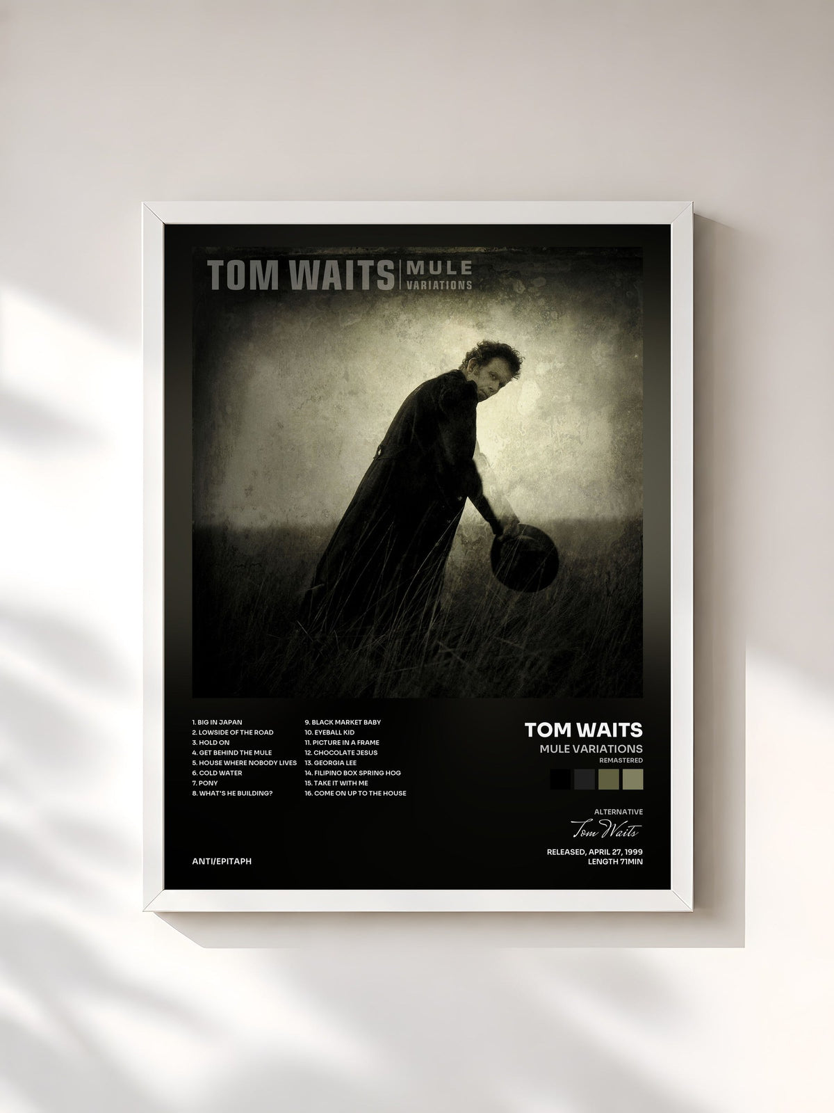 #blanc Mule Variations (Remastered) di Tom Waits in stampa incorniciata, cornice bianca, stampata e incorniciata in Francia