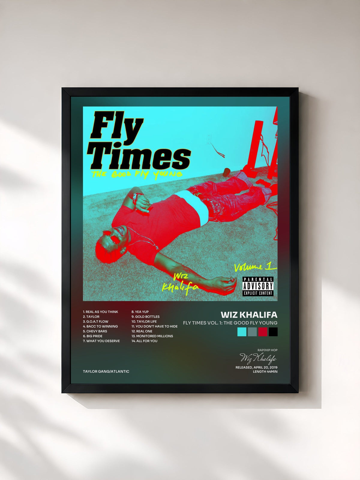 #noir Tableau de l'album Fly Times Vol. 1: The Good Fly Young de Wiz Khalifa, cadre noir, imprimé et encadré en France