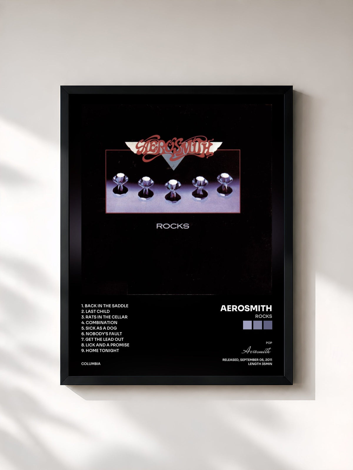 #noir Tableau de l'album Rocks de Aerosmith, cadre noir, imprimé et encadré en France