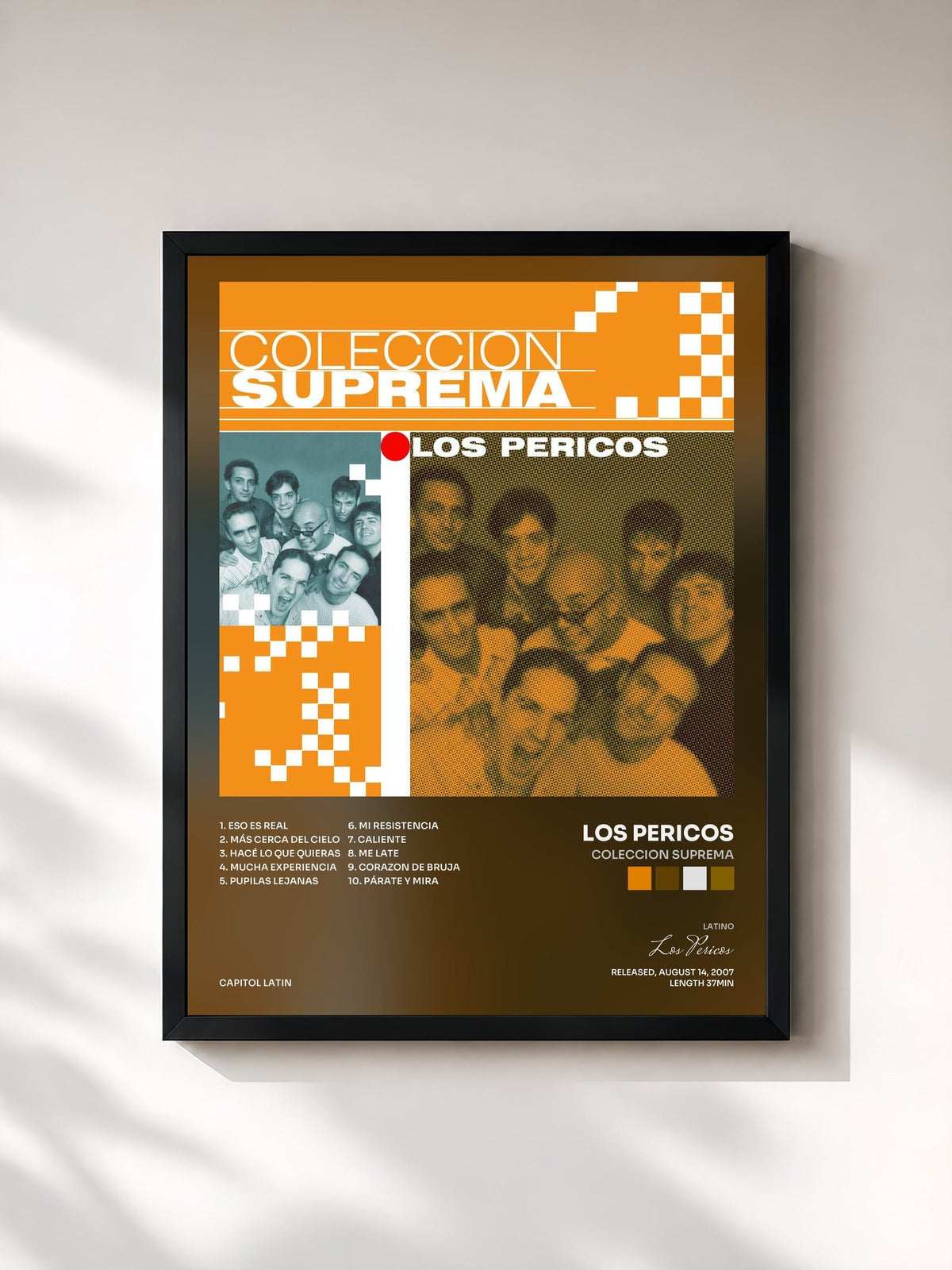 #noir Tableau de l'album Coleccion Suprema de Los Pericos, cadre noir, imprimé et encadré en France
