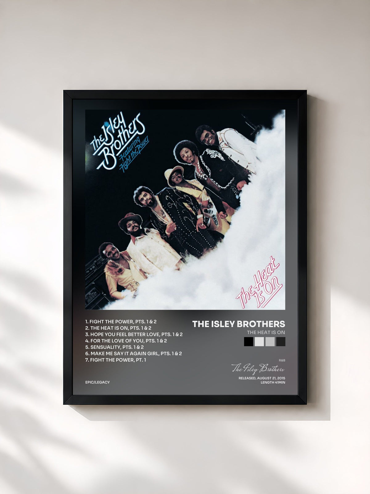 #noir Tableau de l'album The Heat Is On de The Isley Brothers, cadre noir, imprimé et encadré en France