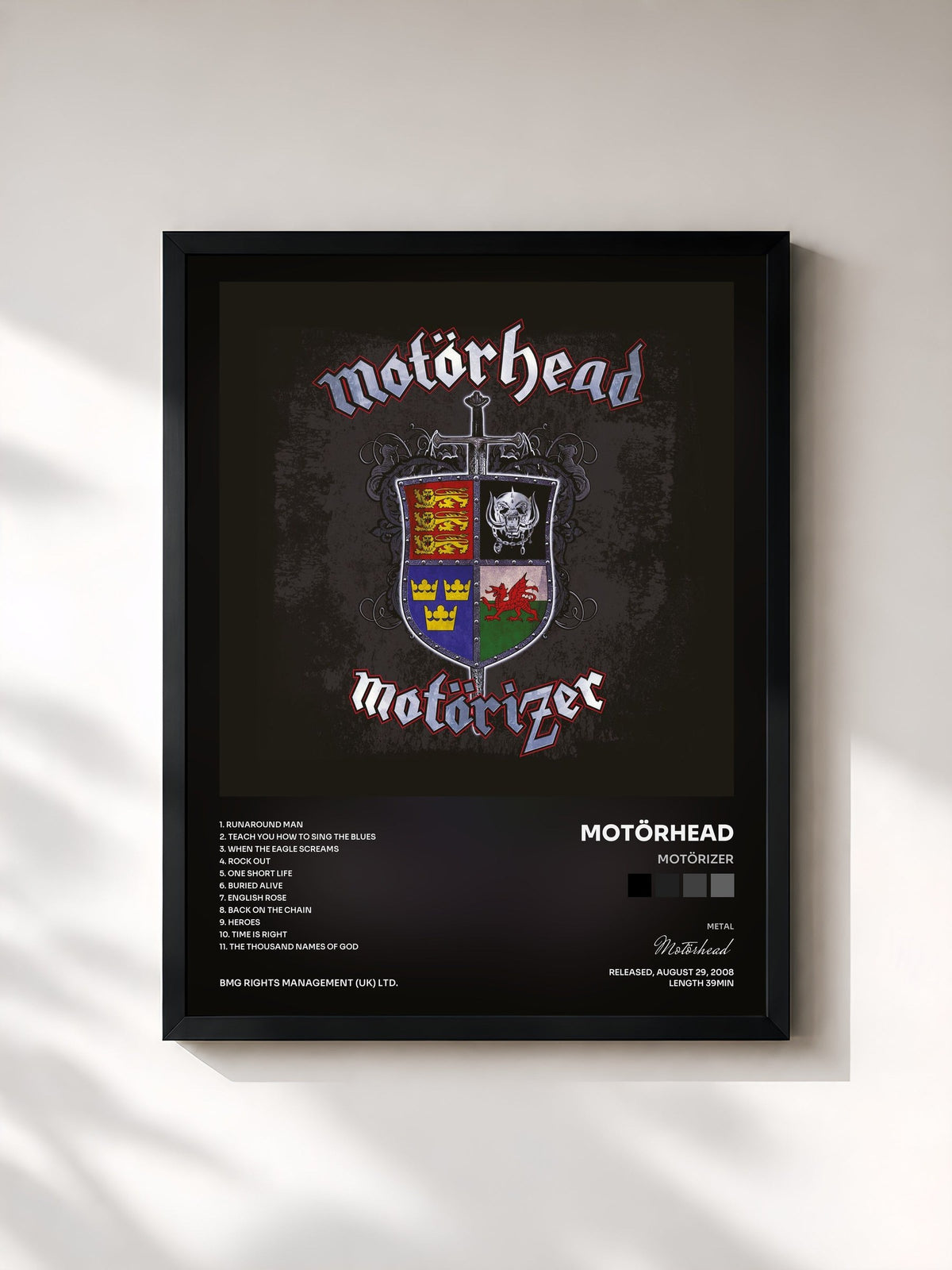 #noir Tableau de l'album Motörizer de Motörhead, cadre noir, imprimé et encadré en France