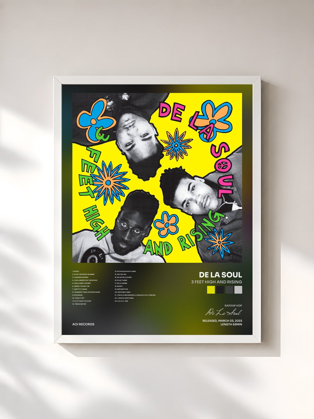 #blanc 3 Feet High and Rising by De La Soul as a framed art print, white frame, printed and framed in France