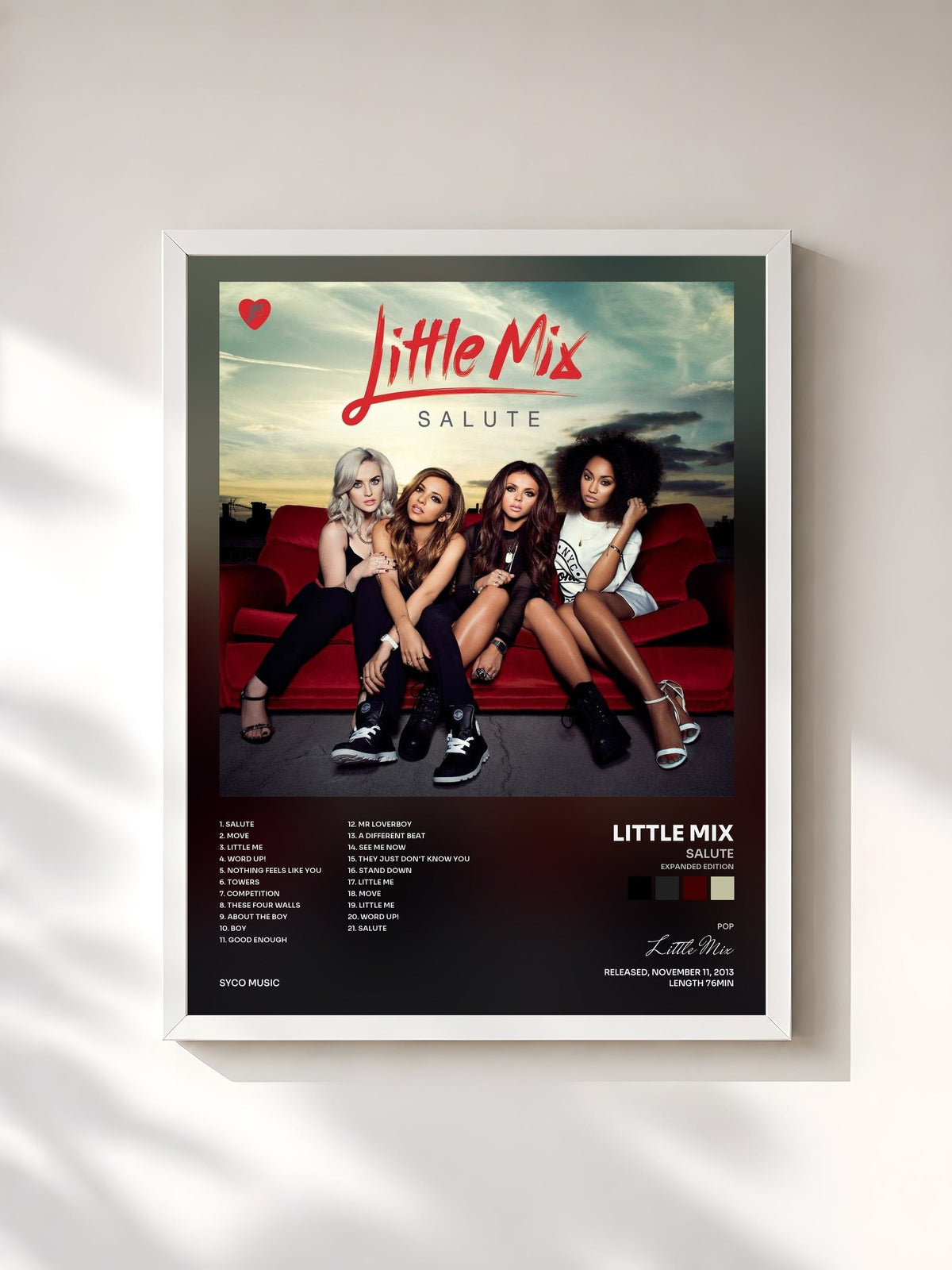 #blanc Tableau de l'album Salute (Expanded Edition) de Little Mix, cadre blanc, imprimé et encadré en France