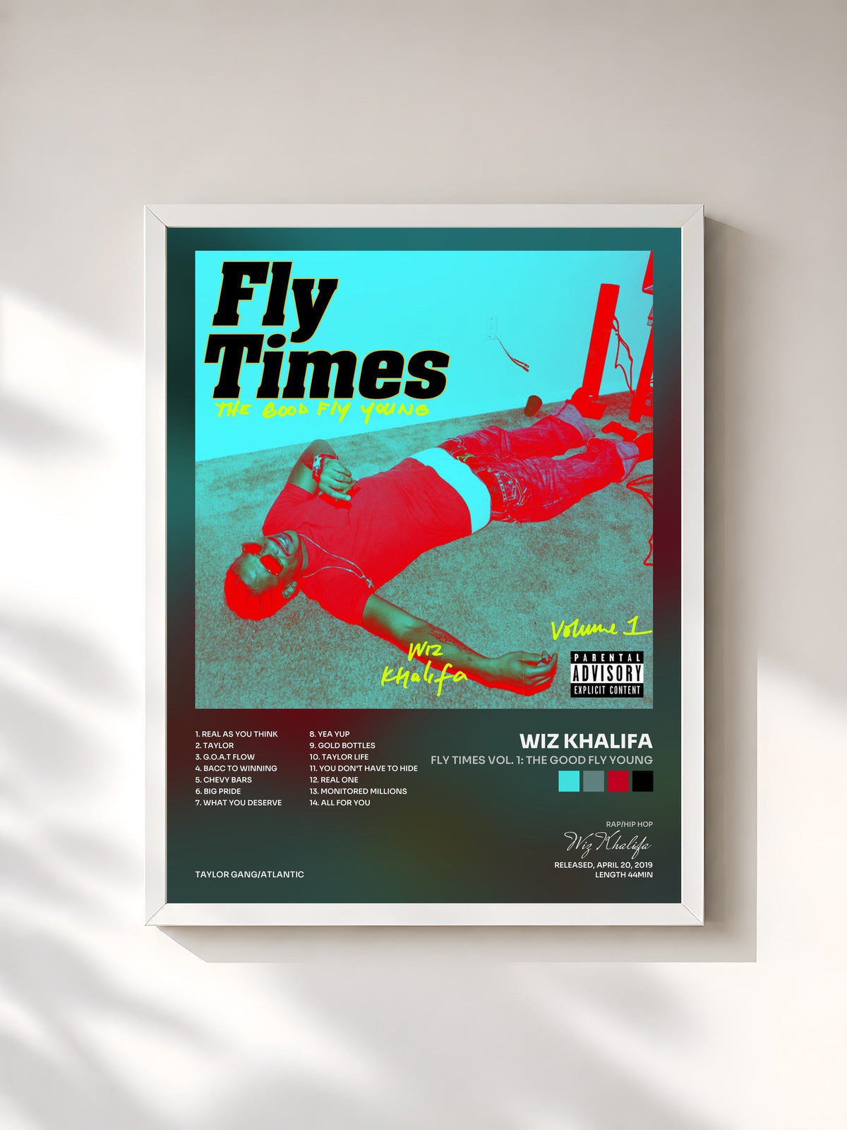 #blanc Tableau de l'album Fly Times Vol. 1: The Good Fly Young de Wiz Khalifa, cadre blanc, imprimé et encadré en France
