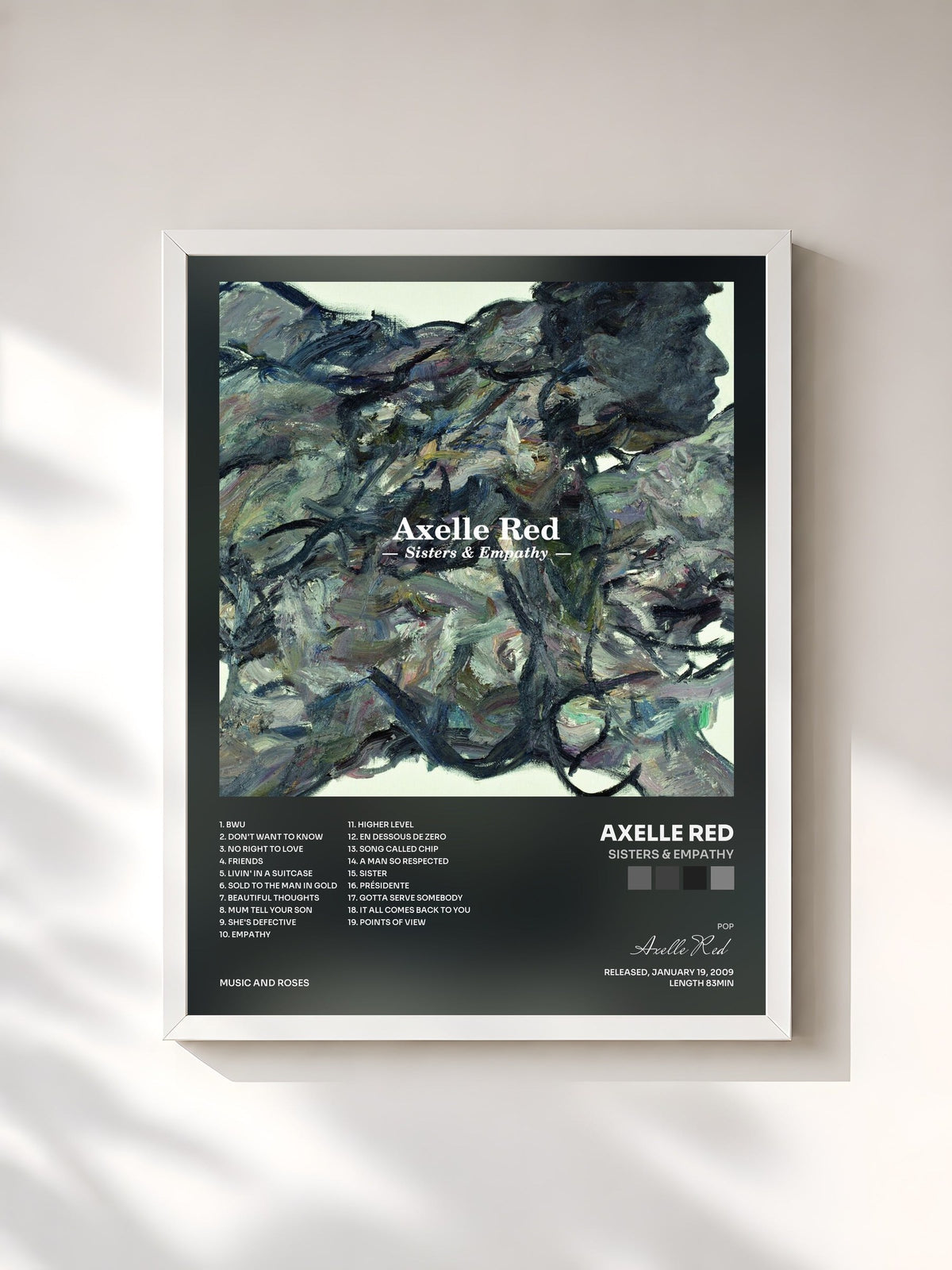 #blanc Tableau de l'album Sisters & Empathy de Axelle Red, cadre blanc, imprimé et encadré en France