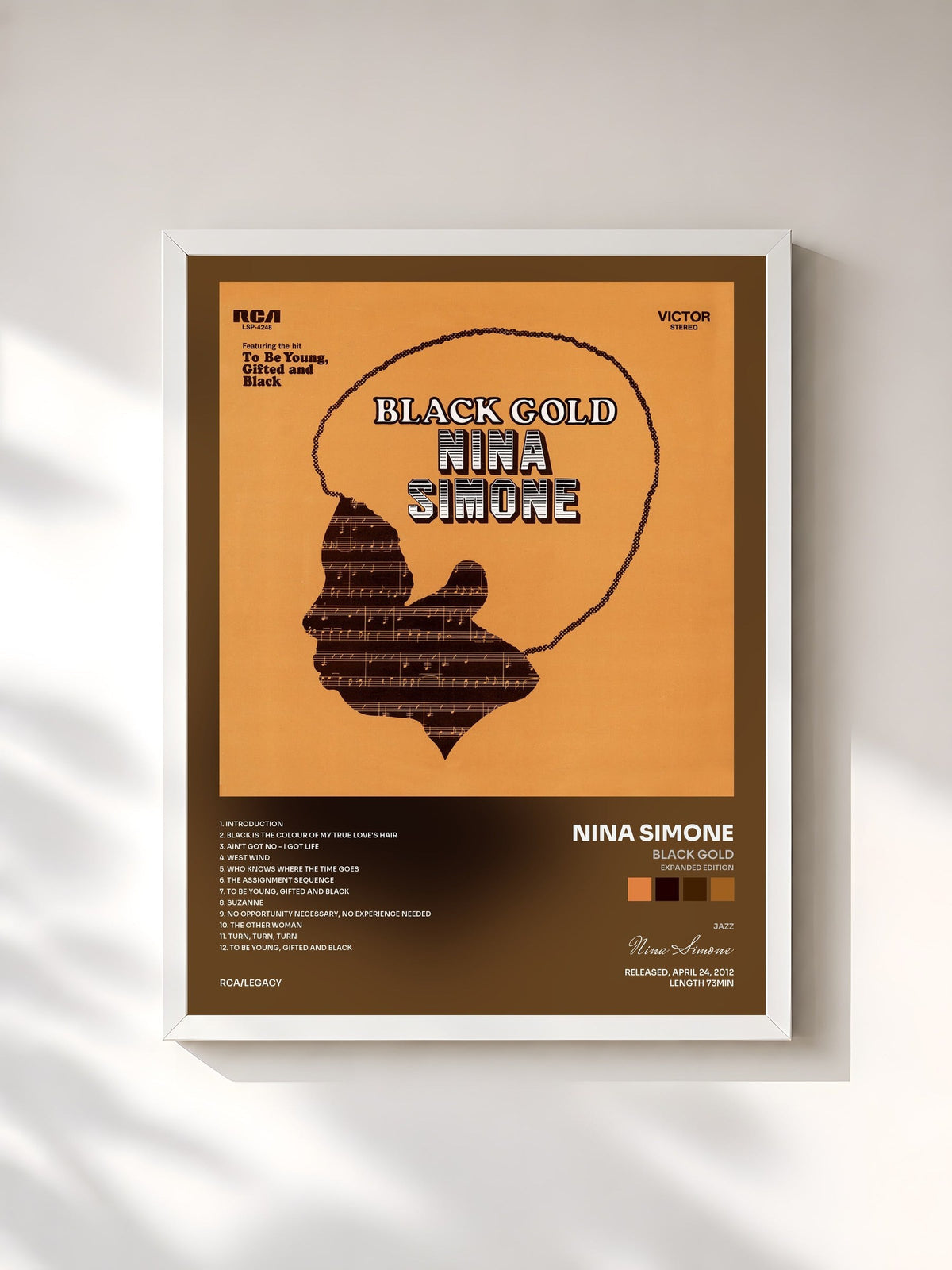 #blanc Tableau de l'album Black Gold (Expanded Edition) de Nina Simone, cadre blanc, imprimé et encadré en France
