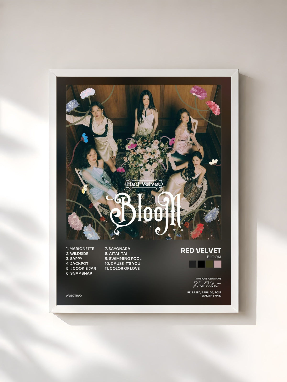 #blanc Tableau de l'album Bloom de Red Velvet, cadre blanc, imprimé et encadré en France