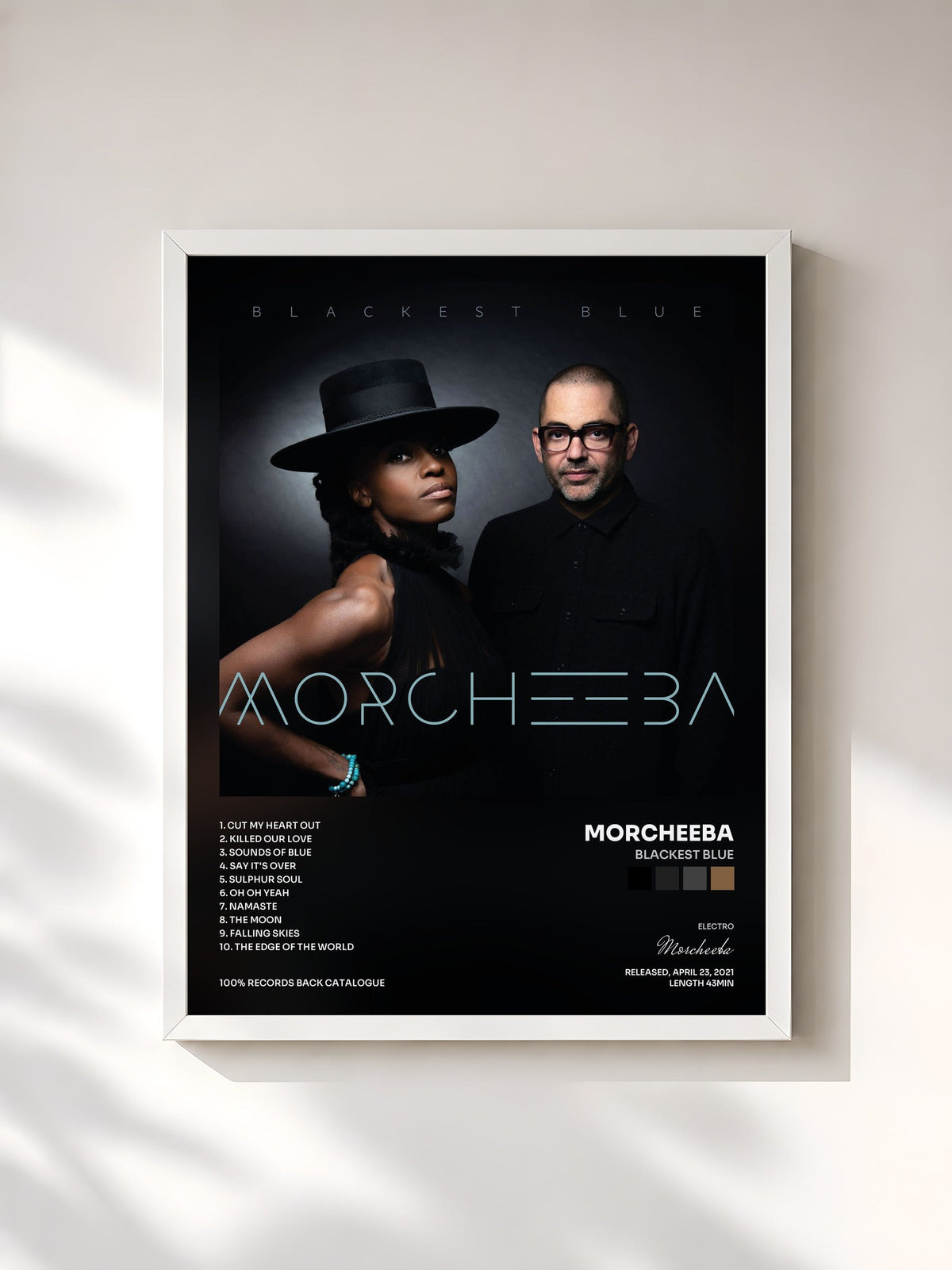 #blanc Tableau de l'album Blackest Blue de Morcheeba, cadre blanc, imprimé et encadré en France