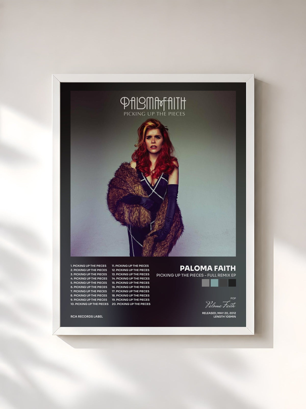 #blanc Tableau de l'album Picking Up the Pieces - Full Remix EP de Paloma Faith, cadre blanc, imprimé et encadré en France